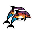 (2 Pack) Dolphin Sunset Stickers - Beach Scene Stickers - Ocean Sunset Art - Tropical Dolphin Decals - 5" On Longest Side - Sticks to Smooth Flat Surfaces - Made in USA - BMCS4854