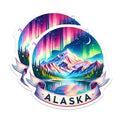 (2 Pack) Alaska Stickers - Northern Lights Scene - Mountain Art - Vibrant Landscape Decal - 5" On Longest Side - Sticks to Smooth Flat Surfaces - Made in USA - BMCS6790