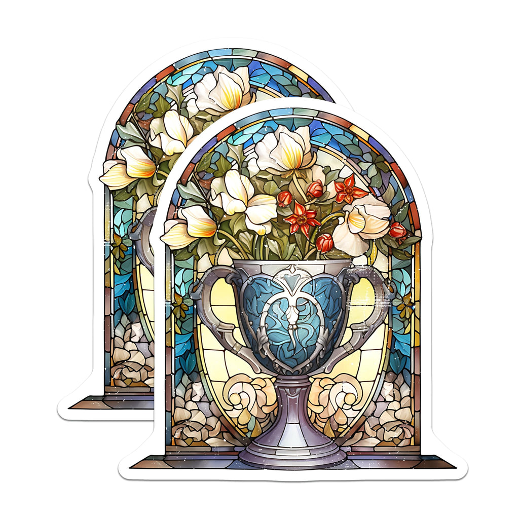(2 Pack) Stained Glass Floral Magnets - Art Nouveau Vase Decor - Aesthetic Kitchen Organizer for Home - 5 Inches On Longest Side - Thick Durable Magnet - Made in USA - MAG27352