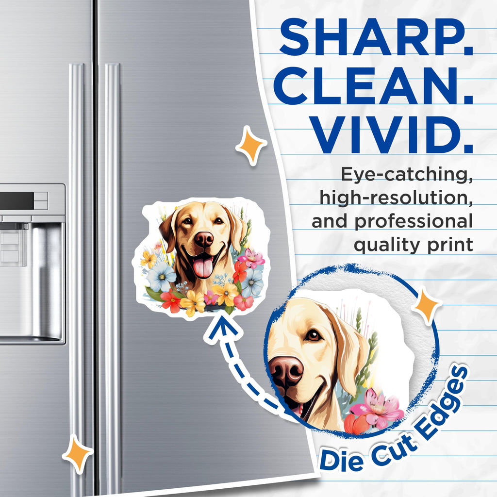 (2 Pack) Labrador Retriever Magnets - Dog Lover Decor - Floral Pet Art Refrigerator - 5 Inches On Longest Side - Thick Durable Magnet - Made in USA - MAG29874