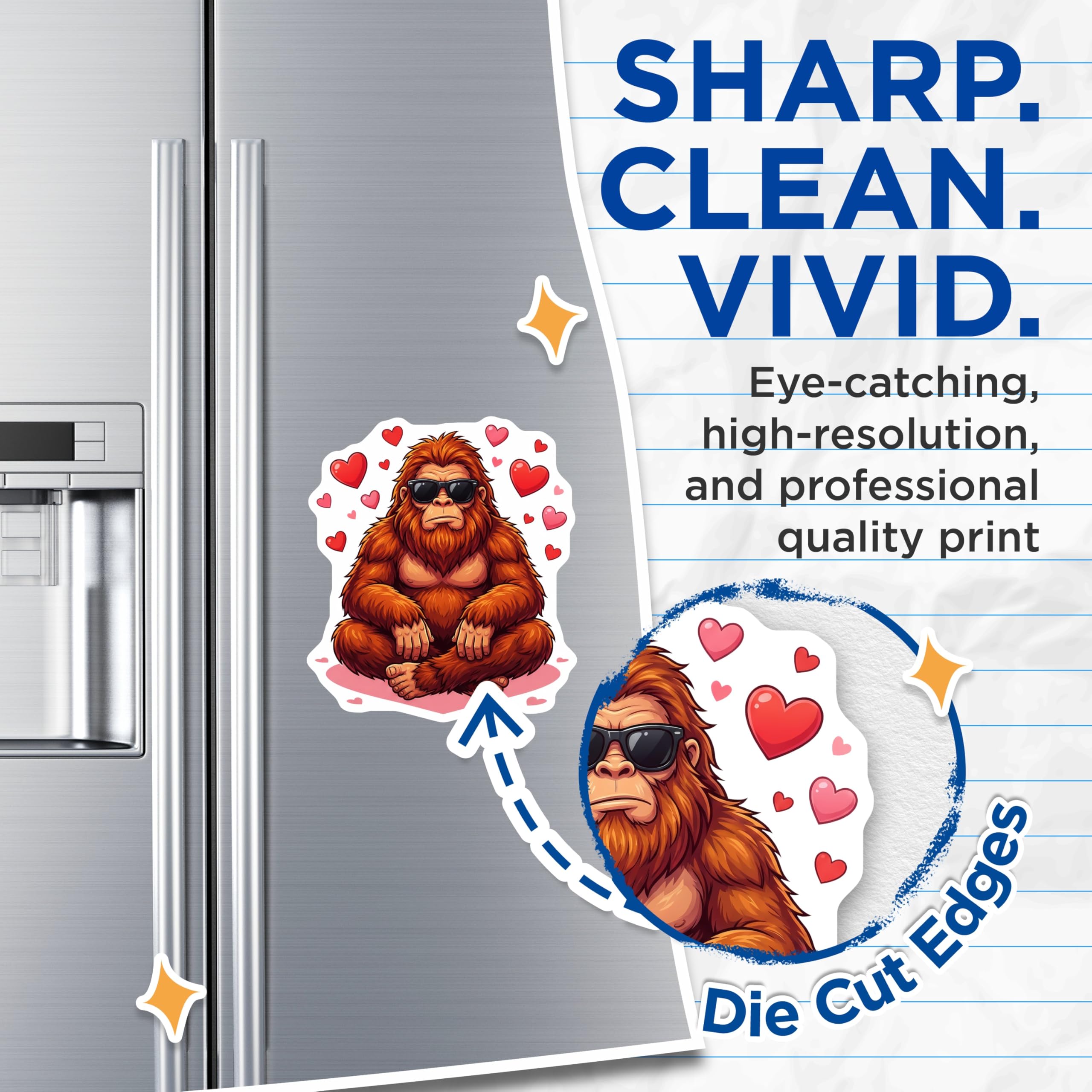 (2 Pack) Bigfoot Love Magnets - Cool Sasquatch with Hearts - Valentine's Day Home Decor - 5" On Longest Side - Premium Magnet - for Cars, Refrigerators, Toolboxes, Lockers - Made in USA - MAG15533