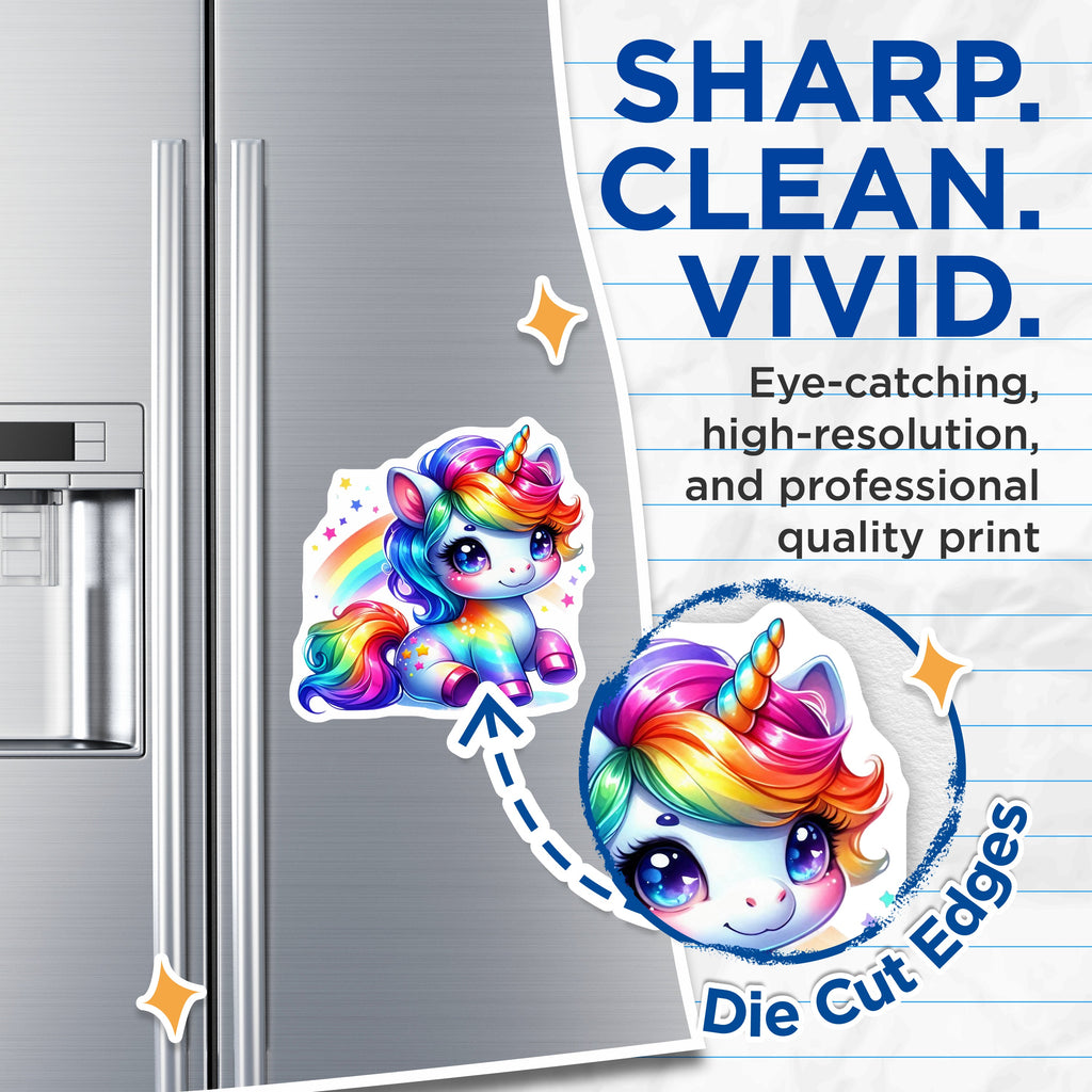(2 Pack) Cute Rainbow Unicorn Magnets - Kawaii Fantasy Decor - Dreamy Magical Accent for Kids - 5 Inches On Longest Side - Thick Durable Magnet - Made in USA - MAG38689