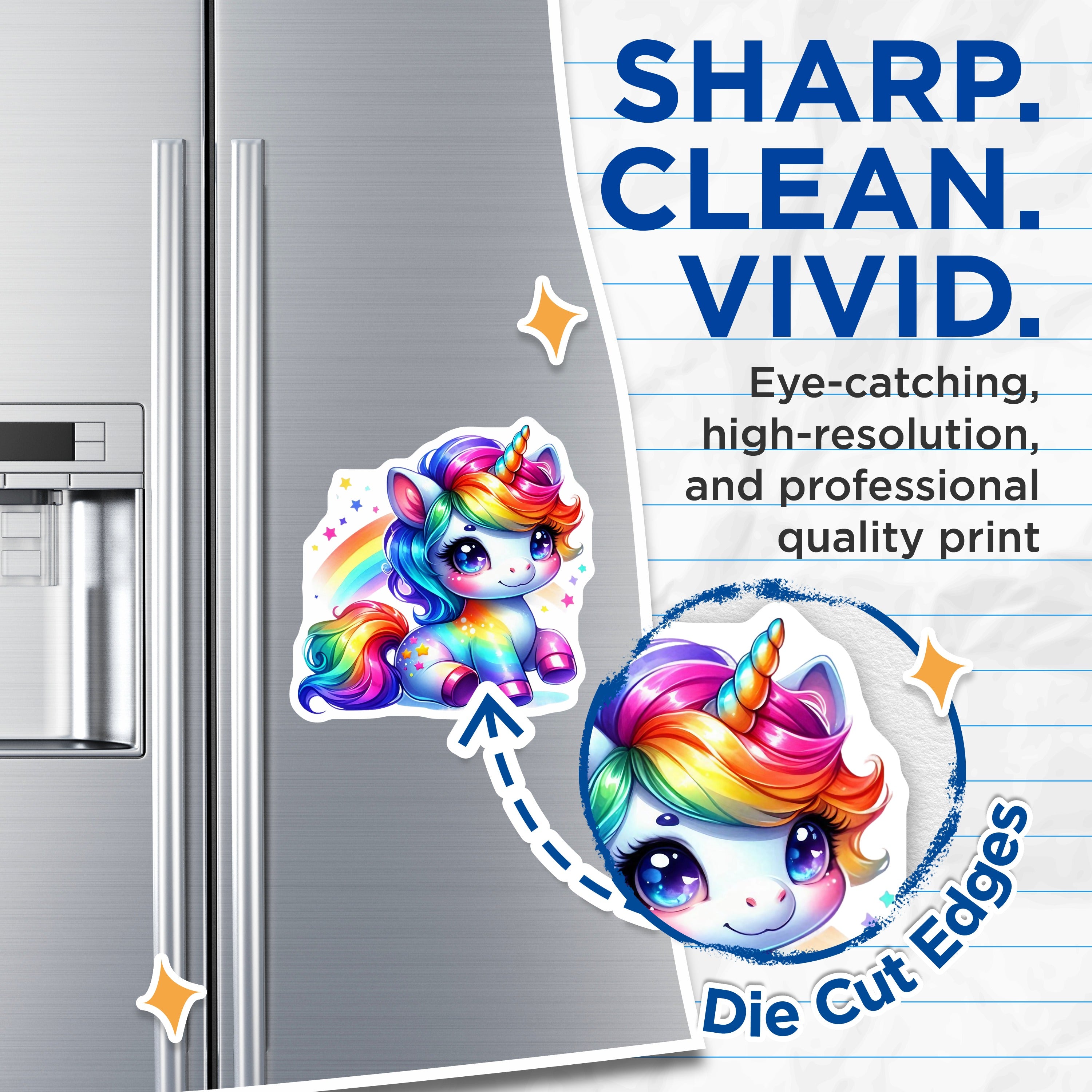 (2 Pack) Cute Rainbow Unicorn Magnets - Kawaii Fantasy Decor - Dreamy Magical Accent for Kids - 5 Inches On Longest Side - Thick Durable Magnet - Made in USA - MAG38689