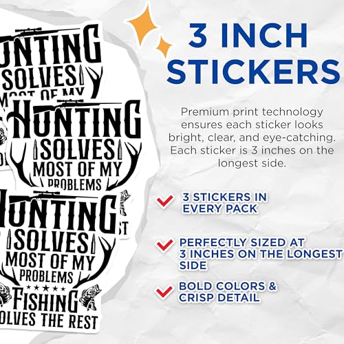 (3 Pack) Hunting Fishing Decals - Outdoorsman - Funny Hunter Fisherman Laptop Decal - 3 Inches On Longest Side - Easy Peel & Apply - Made in USA - 3MCS4920