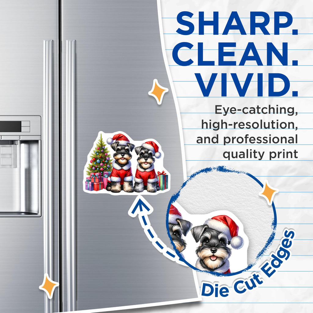 (2 Pack) Christmas Schnauzer Magnets - Holiday Dog Decor - Cute Xmas Pet Lovers Refrigerator - 5 Inches On Longest Side - Thick Durable Magnet - Made in USA - MAG30535
