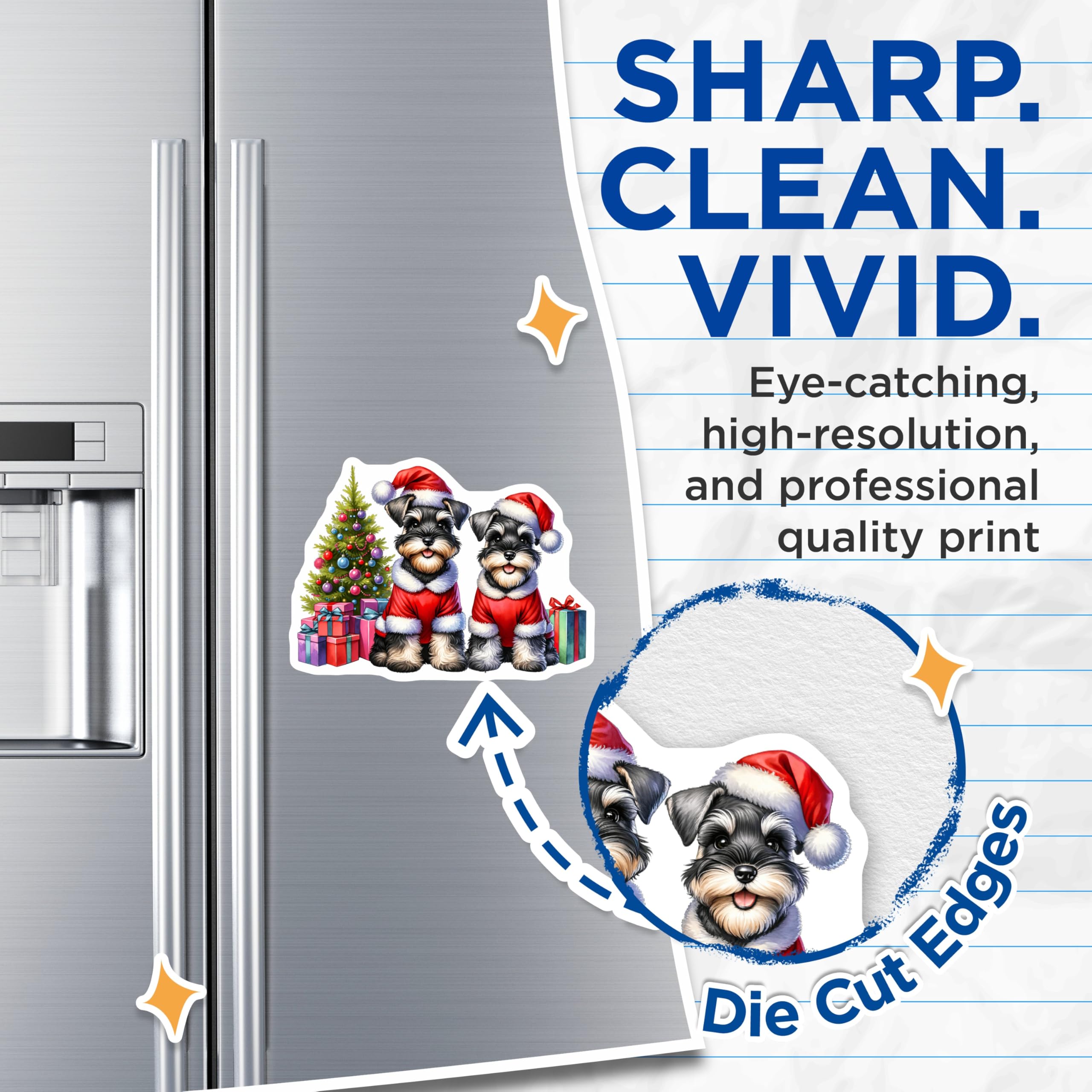 (2 Pack) Christmas Schnauzer Magnets - Holiday Dog Decor - Cute Xmas Pet Lovers Refrigerator - 5 Inches On Longest Side - Thick Durable Magnet - Made in USA - MAG30535