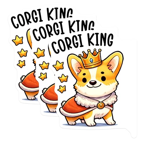 (3 Pack) Corgi King Decals - Crowned Corgi - Laptop Decals - 3 Inches On Longest Side - Easy Peel & Apply - Made in USA - 3MCS2432