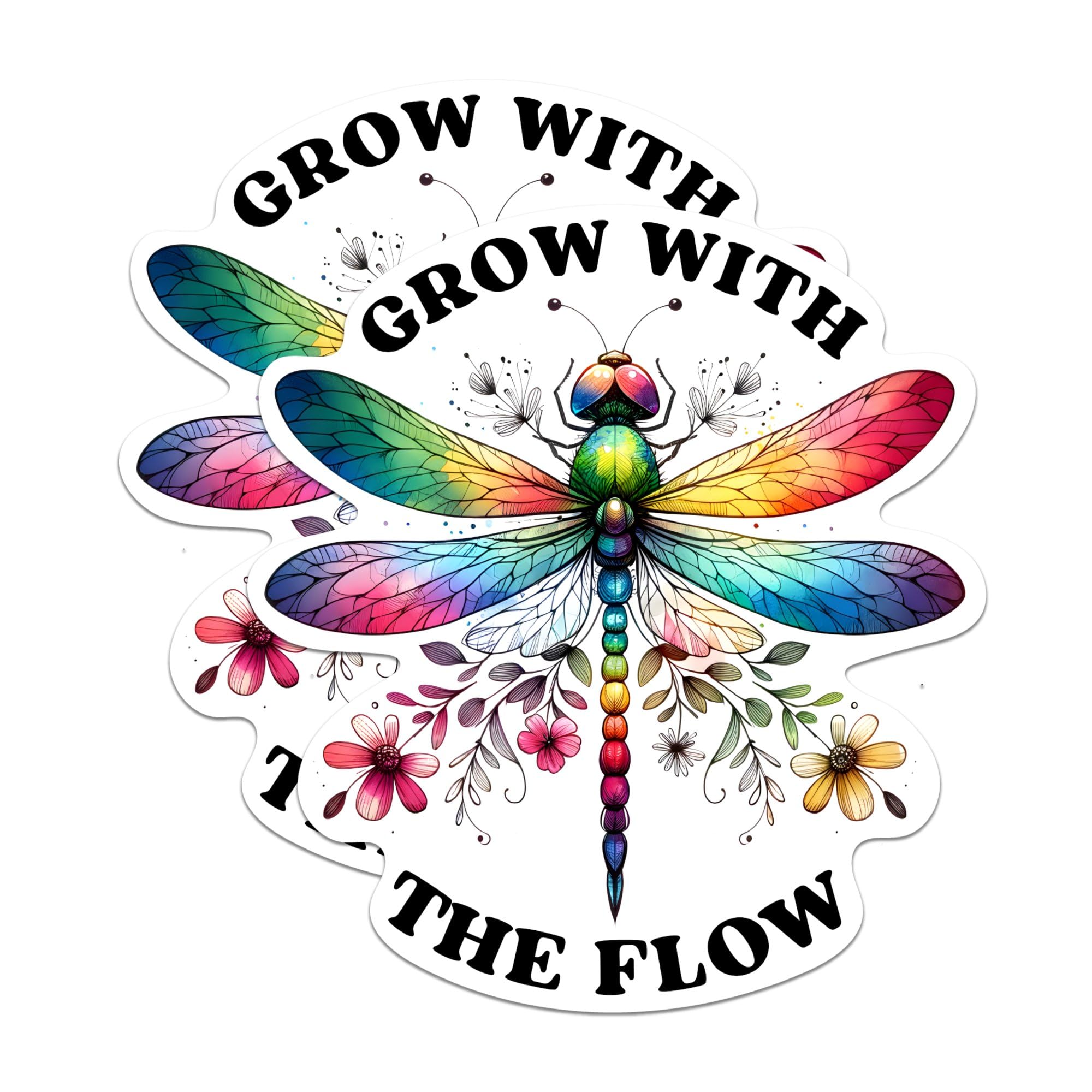 (2 Pack) Grow with The Flow Magnets - Rainbow DragonFly Spiritual Inspiring Magnet - 5" On Longest Side - Premium Magnet - for Cars, Refrigerators, Toolboxes, Lockers - Made in USA - MAG0539