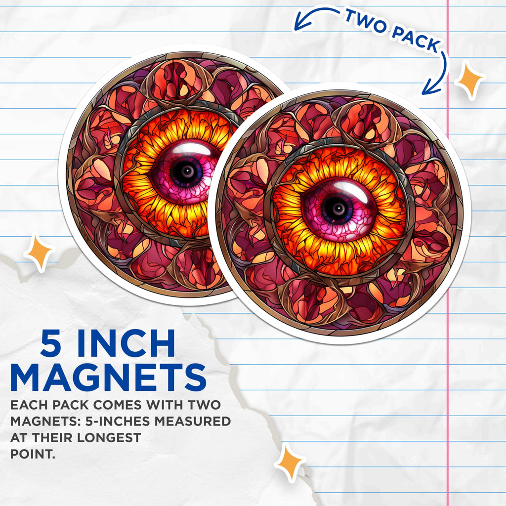 (2 Pack) Cosmic Eye Magnets - Stained Glass Vision Art - Mystical Mandala Decor - 5 Inches On Longest Side - Thick Durable Magnet - Made in USA - MAG20990