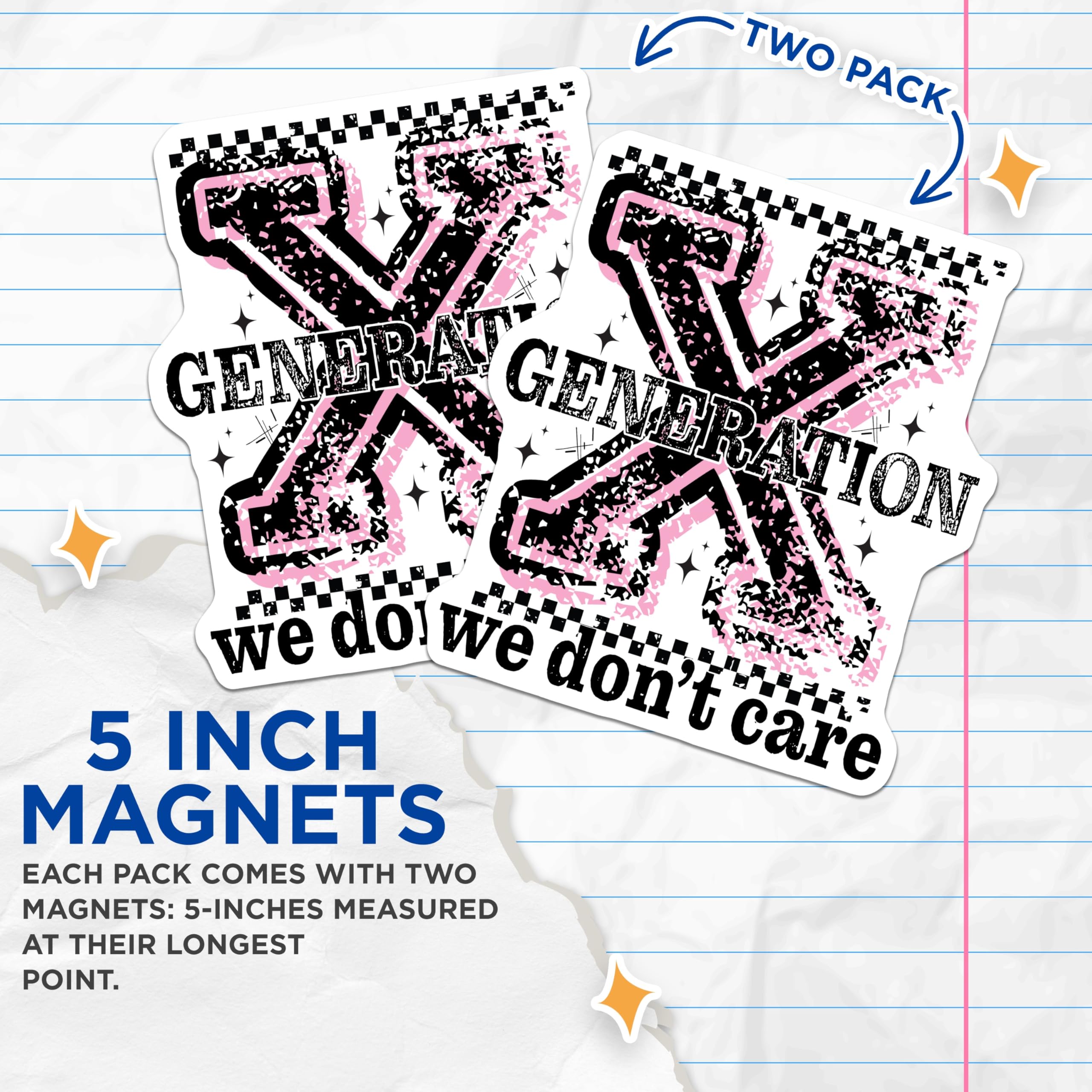 (2 Pack) Generation We Dont Care Magnets - Rebel Attitude Grunge Style - Edgy Statement Checkerboard Design - 5 Inches On Longest Side - Thick Durable Magnet - Made in USA - MAG22090