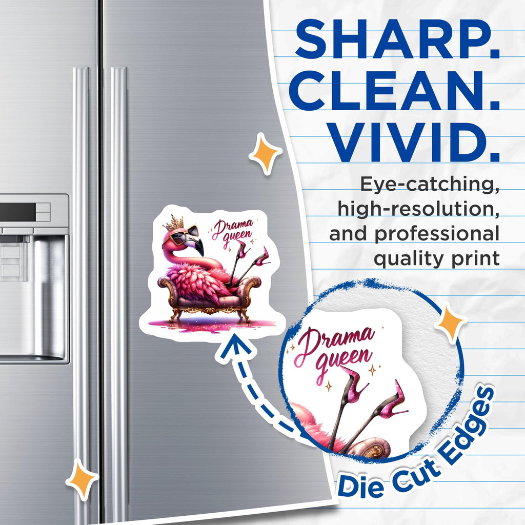 (2 Pack) Drama Queen Flamingo Magnets - Sassy Bird Art - Humorous Refrigerator Decor - 5 Inches On Longest Side - Thick Durable Magnet - Made in USA - MAG22330