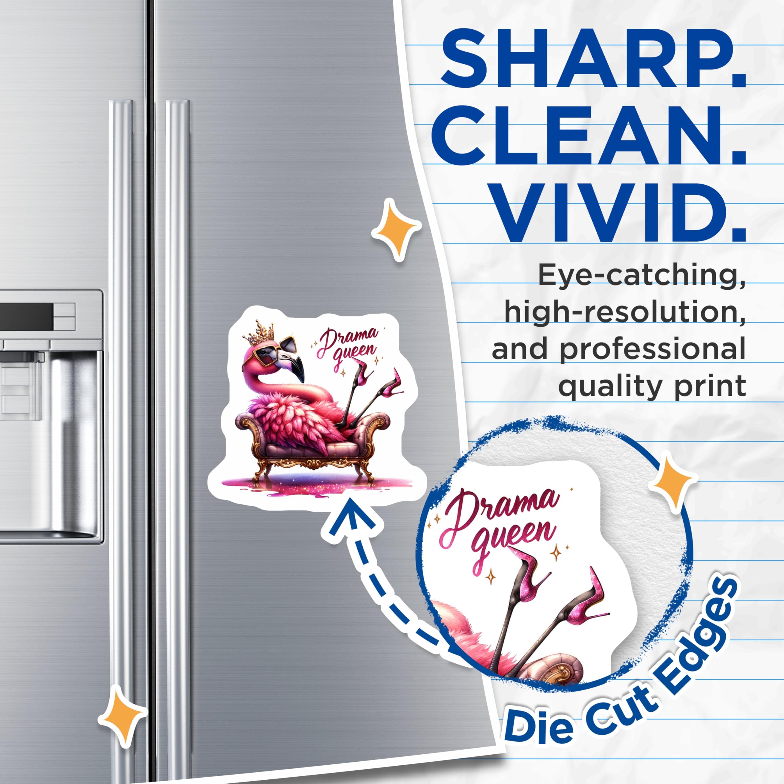 (2 Pack) Drama Queen Flamingo Magnets - Sassy Bird Art - Humorous Refrigerator Decor - 5 Inches On Longest Side - Thick Durable Magnet - Made in USA - MAG22330