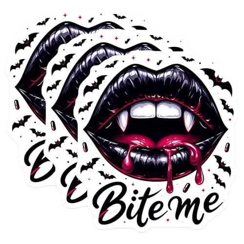 (3 Pack) Vampire Lips Decals - Bite Me Sticker - Gothic Laptop Decals - 3 Inches On Longest Side - Easy Peel & Apply - Made in USA - 3MCS7584