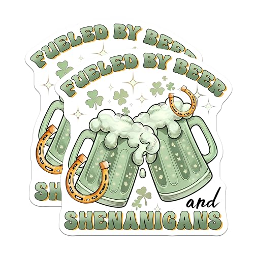 (2 Pack) Funny St. Patrick's Day Stickers - Beer Lovers - Sheigans - 5" On Longest Side - Sticks to Smooth Flat Surfaces - Made in USA - BMCS8407
