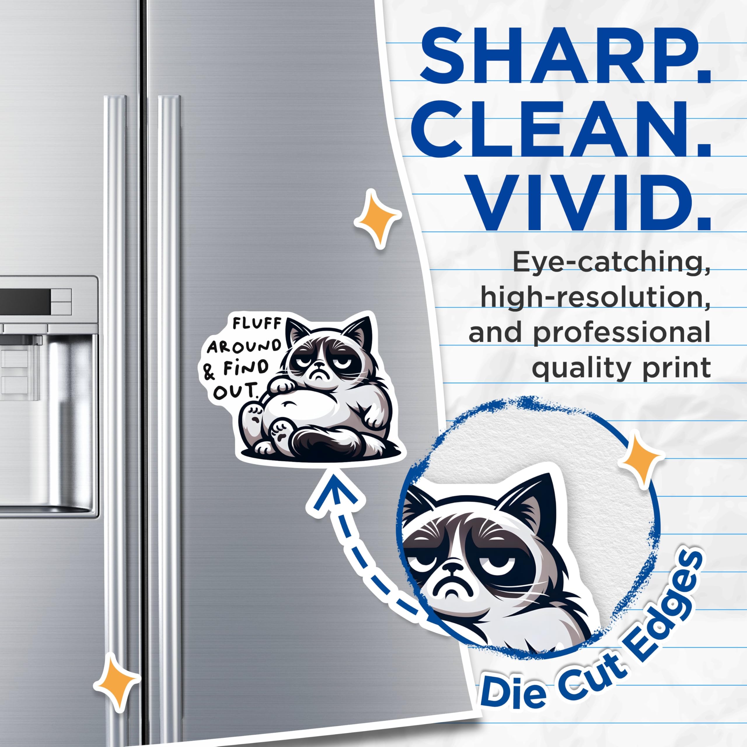 (2 Pack) Grumpy Cat Magnets - Funny Cat Quote - Fluff Around and Find Out - 5" On Longest Side - for Cars, Fridges, Toolboxes - Made in USA - MAG7347