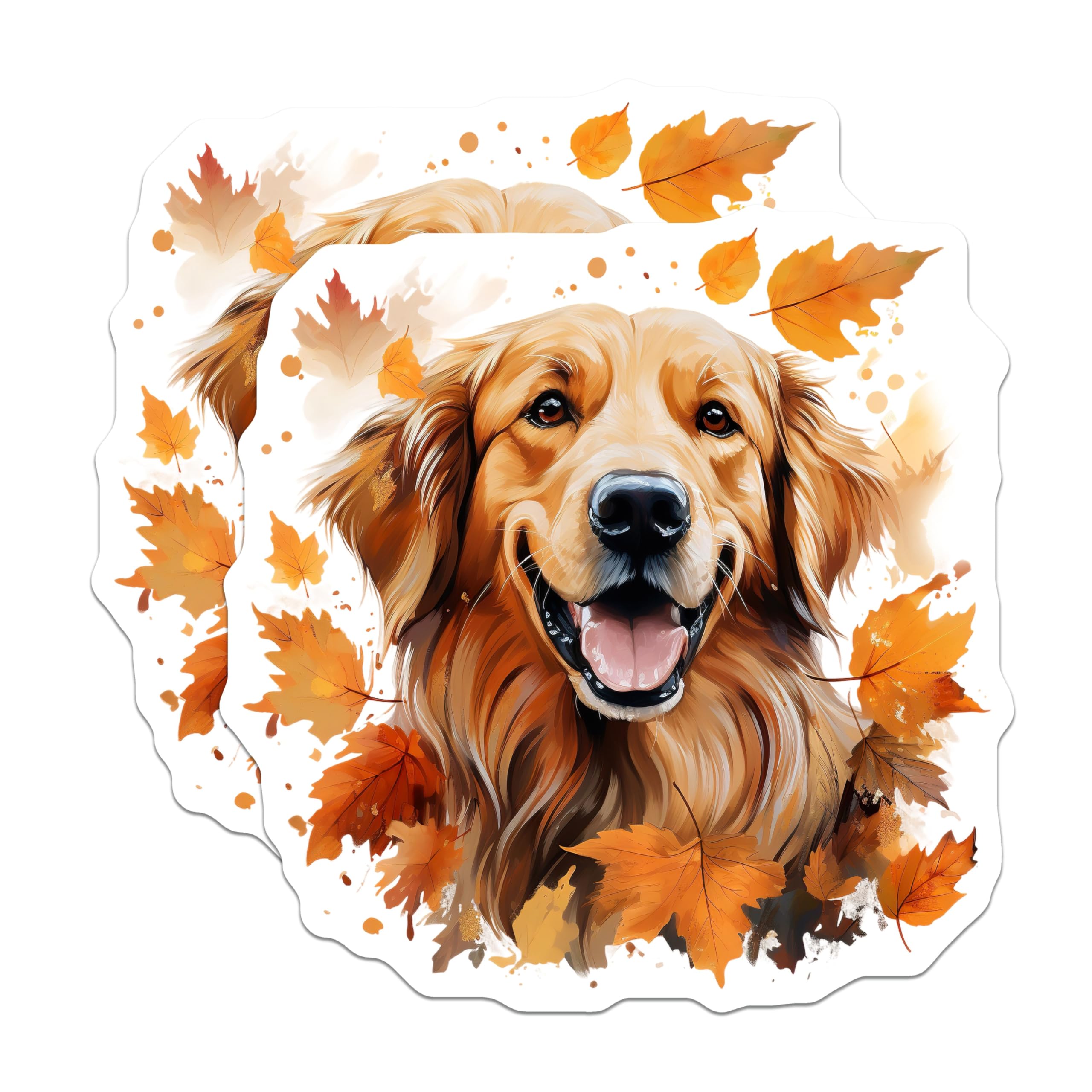 (2 Pack) Golden Retriever Magnets - Autumn Fall Dog Lover Refrigerator Decor - Pet Parent Fridge Art - 5 Inches On Longest Side - Thick Durable Magnet - Made in USA - MAG25182