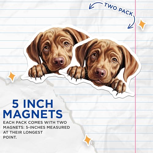 (2 Pack) Puppy Art Magnet - Refrigerator Decor - Animal Lover - Home Office - Kids Room - 5" On Longest Side - Sticks to Smooth Flat Surfaces - Made in USA - MAG10211