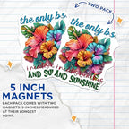 (2 Pack) The Only B.S. I Need is Beaches and Sunshine Magnets - Tropical Flower Magnet - Summer - Beach Quotes Magnet - 5" On Longest Side - for Cars, Fridges, Toolboxes - Made in USA - MAG4324