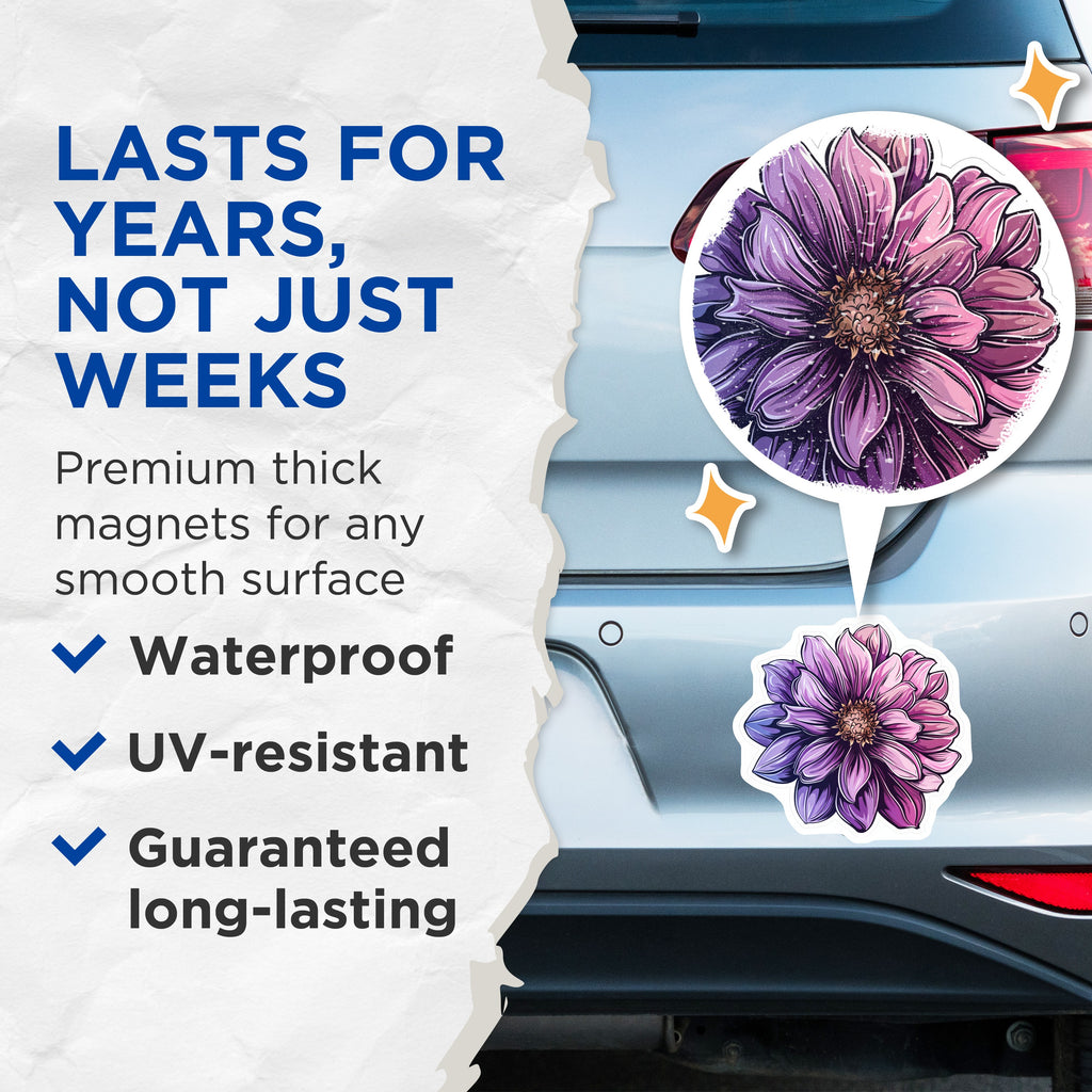 (2 Pack) Purple Flower Magnets - Vibrant Botanical Decor - Aesthetic Fridge Locker Magnets for Women - 5 Inches On Longest Side - Thick Durable Magnet - Made in USA - MAG37267