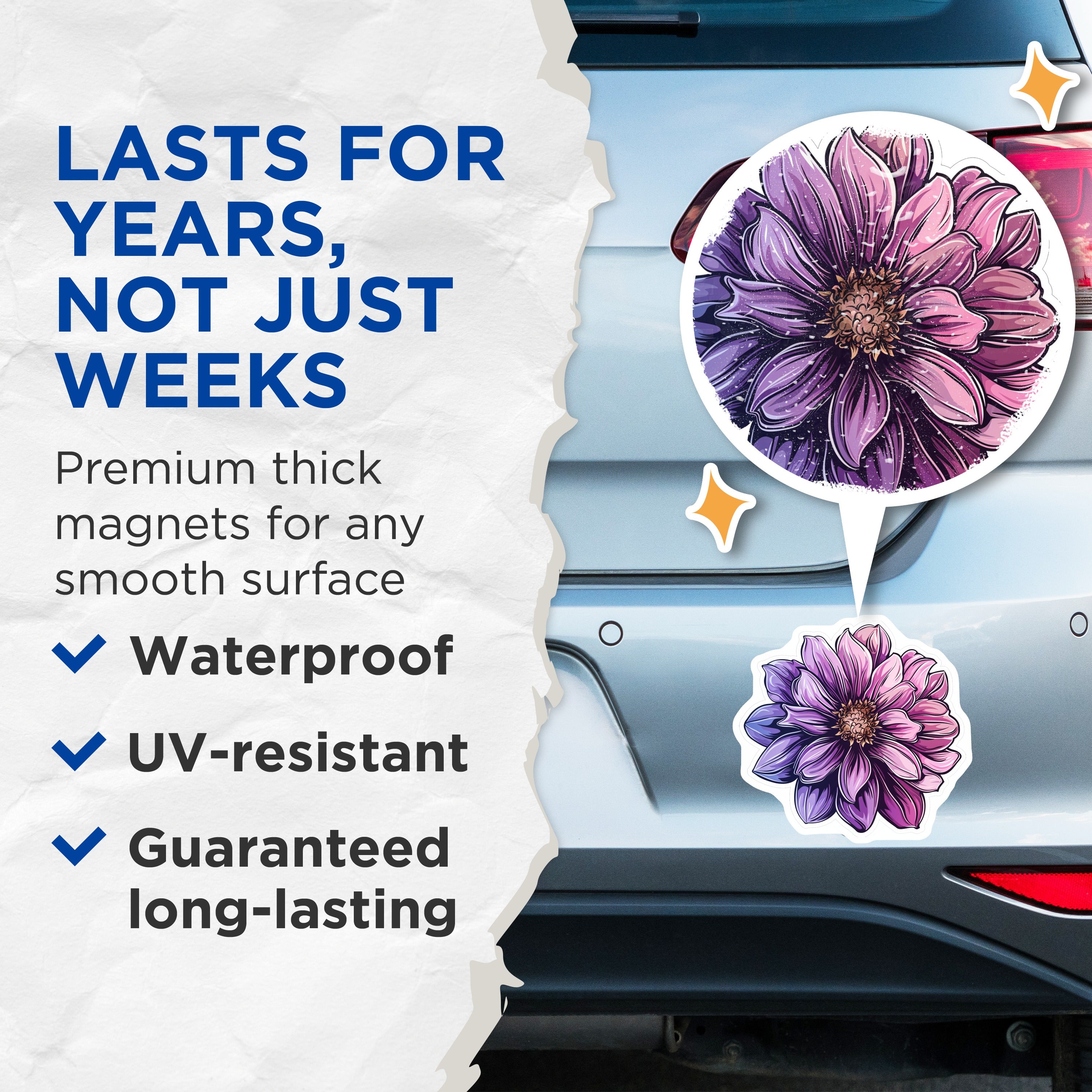 (2 Pack) Purple Flower Magnets - Vibrant Botanical Decor - Aesthetic Fridge Locker Magnets for Women - 5 Inches On Longest Side - Thick Durable Magnet - Made in USA - MAG37267