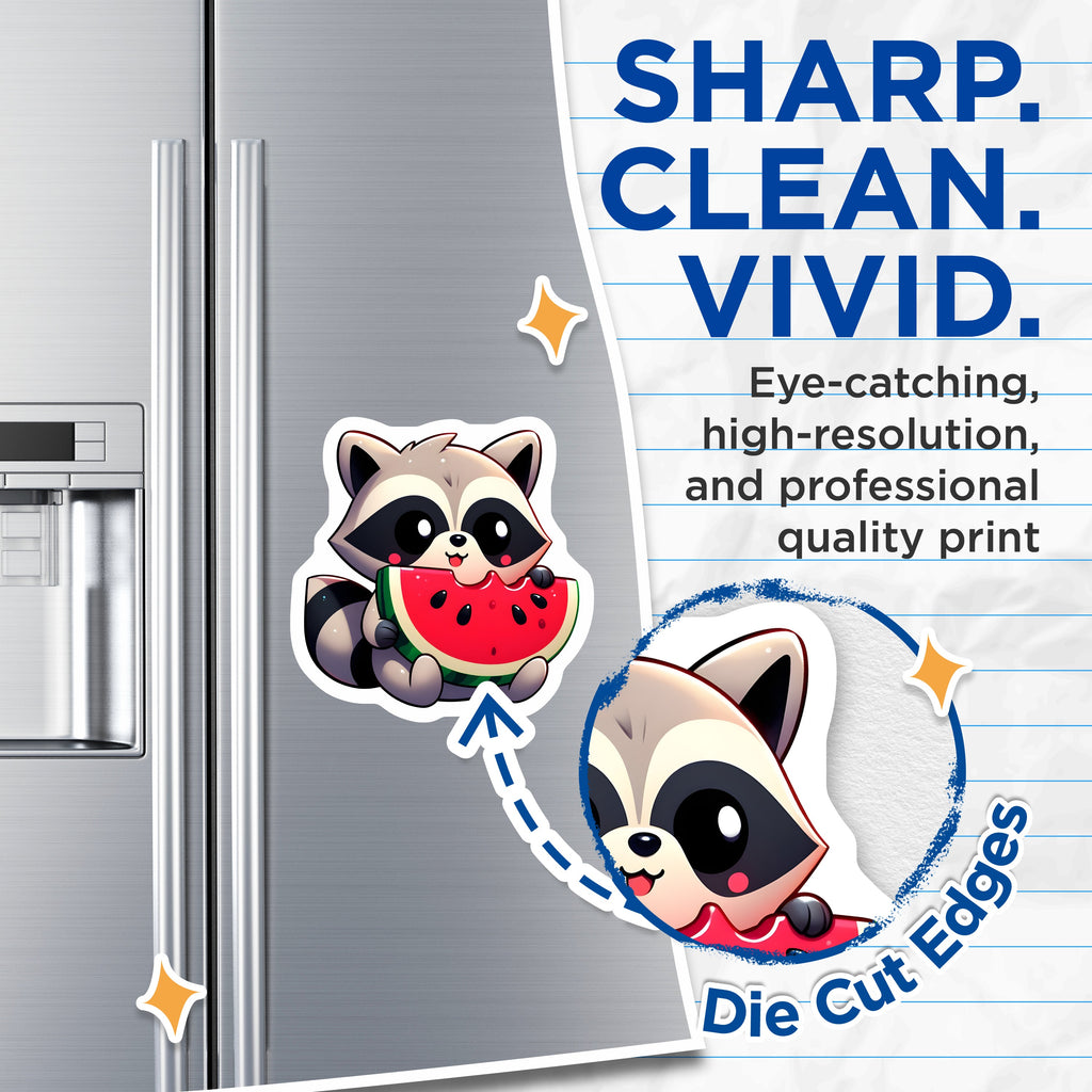 (2 Pack) Cute Raccoon Watermelon Magnets - Funny Animal Fridge Decor - Summer Kawaii Art for Kids Teens - 5 Inches On Longest Side - Thick Durable Magnet - Made in USA - MAG37608