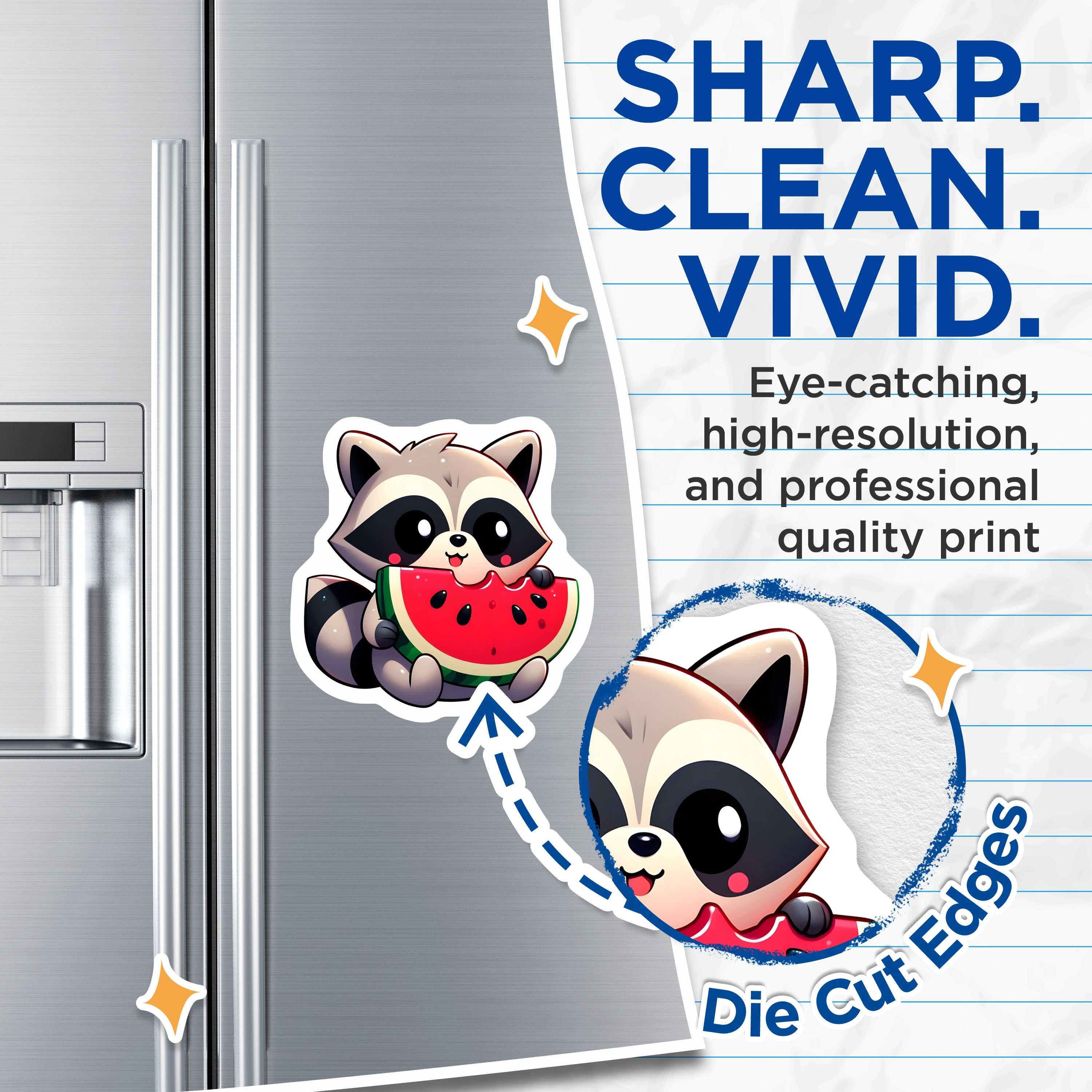 (2 Pack) Cute Raccoon Watermelon Magnets - Funny Animal Fridge Decor - Summer Kawaii Art for Kids Teens - 5 Inches On Longest Side - Thick Durable Magnet - Made in USA - MAG37608