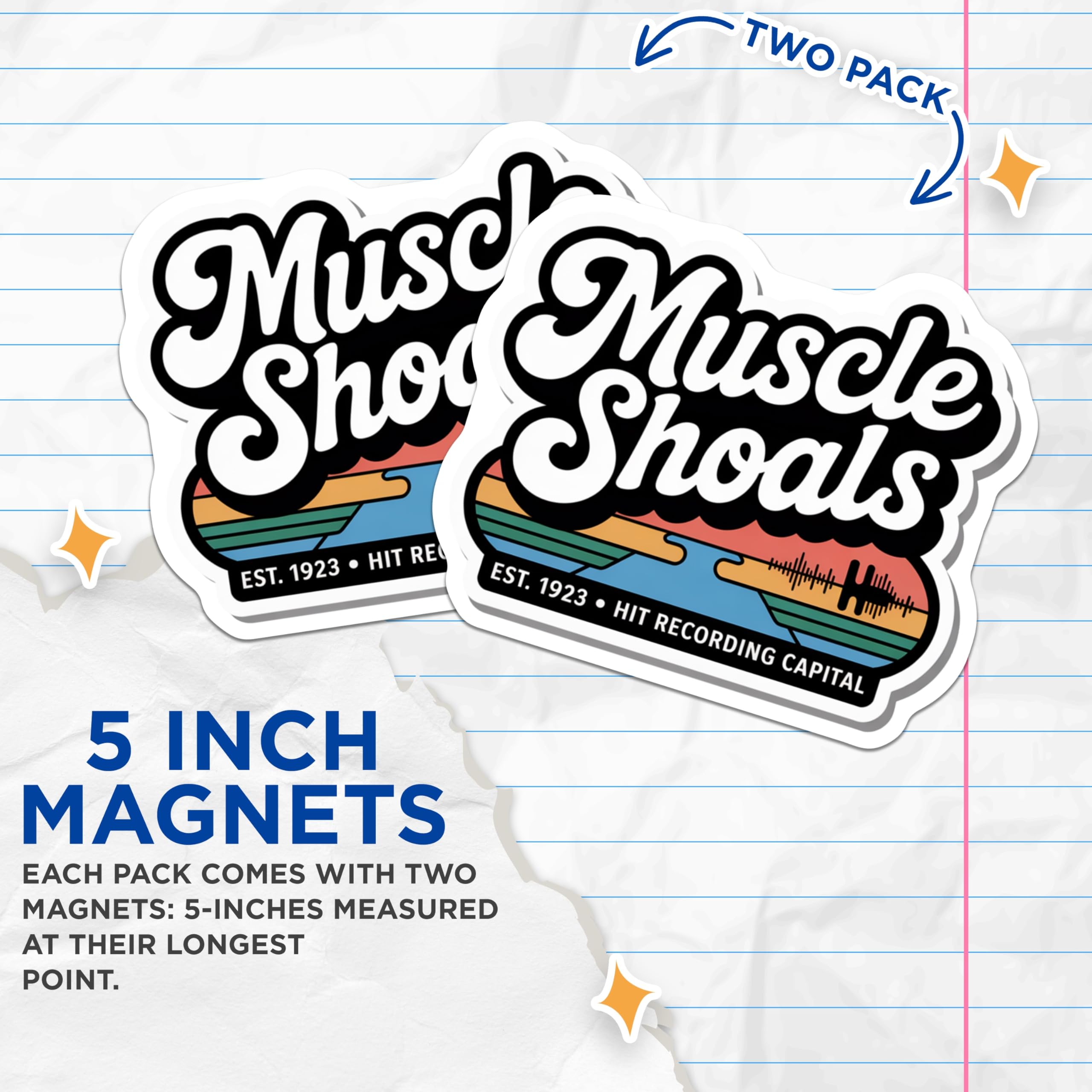 (2 Pack) Muscle Shoals Magnets - Hit Recording Capital Decor - Alabama Music City Souvenir - 5 Inches On Longest Side - Thick Durable Magnet - Made in USA - MAG19058