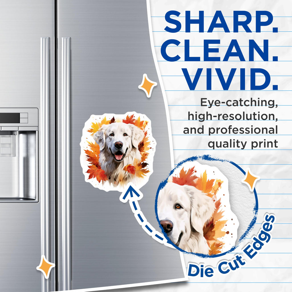 (2 Pack) Autumn Golden Retriever Magnets - Happy Dog Decor - Fall Pet Lover Art - 5 Inches On Longest Side - Thick Durable Magnet - Made in USA - MAG24458