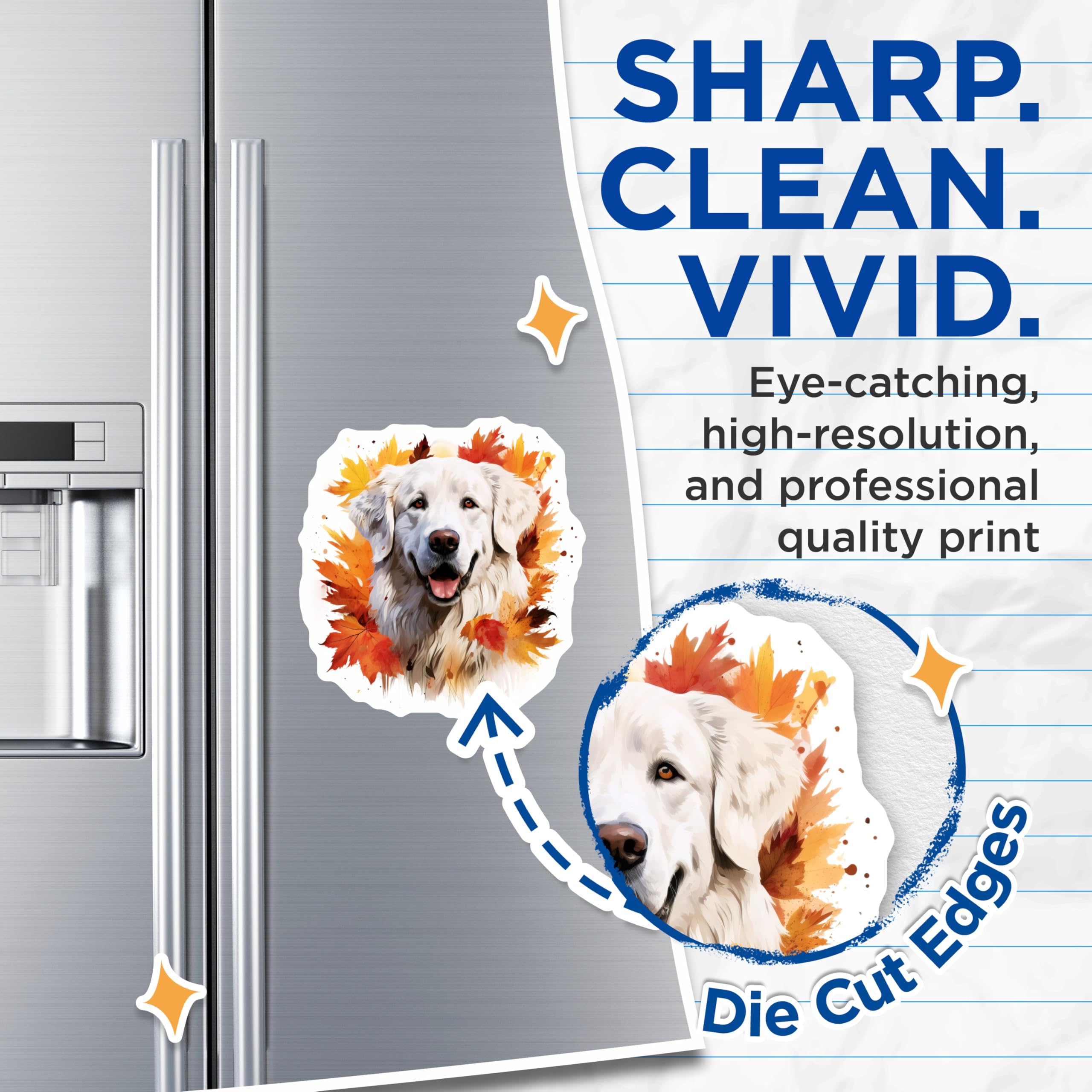 (2 Pack) Autumn Golden Retriever Magnets - Happy Dog Decor - Fall Pet Lover Art - 5 Inches On Longest Side - Thick Durable Magnet - Made in USA - MAG24458