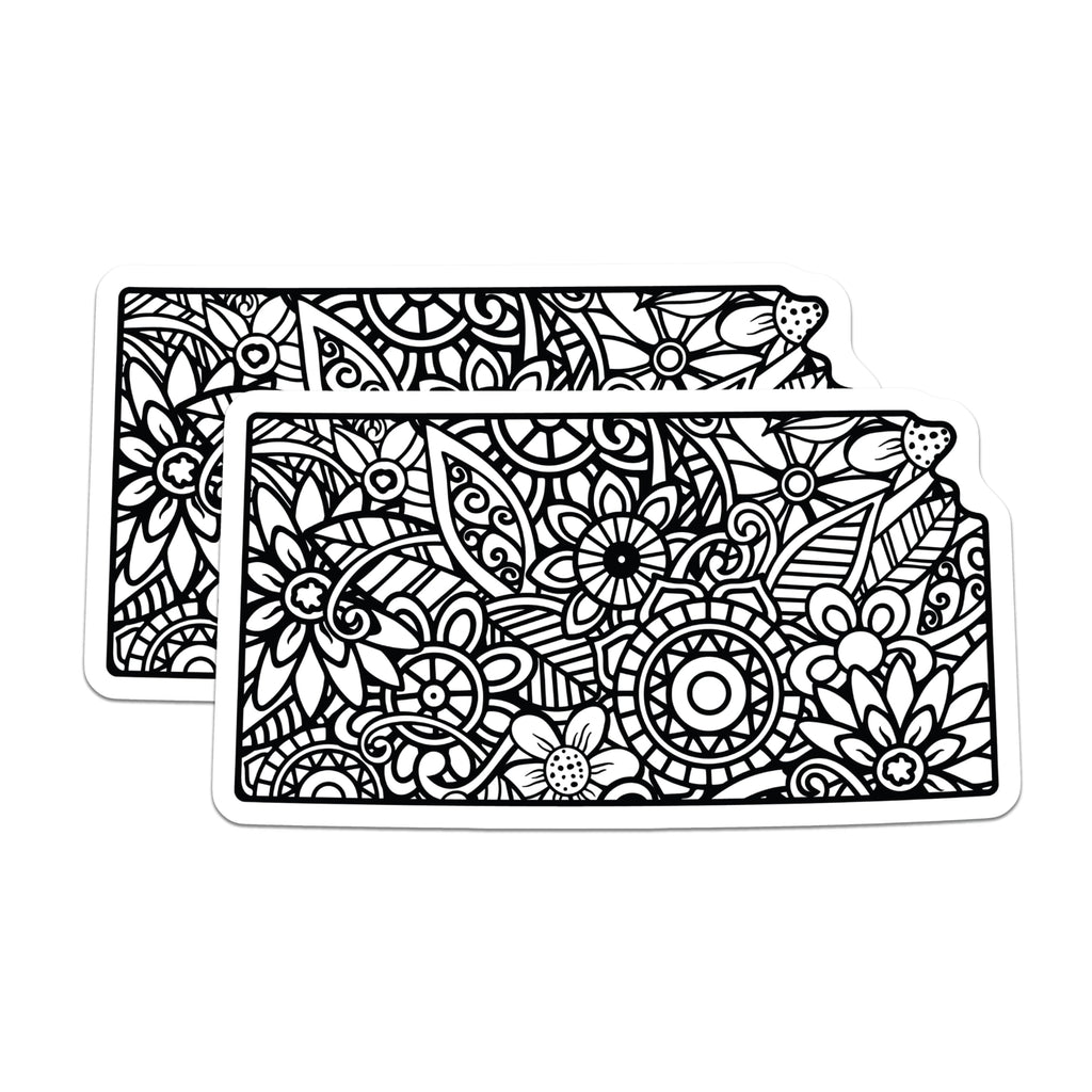 (2 Pack) Kansas State Magnets - Floral Mandala Art Zentangle Outline - Midwest Travel Souvenir - Home Kitchen Decor - 5 Inches On Longest Side - Thick Durable Magnet - Made in USA - MAG19119