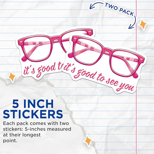 (2 Pack) Pink Glasses Stickers - It's Good to See You - Cute Motivational for Laptops - 5" On Longest Side - Sticks to Smooth Flat Surfaces - Made in USA - BMCS8088