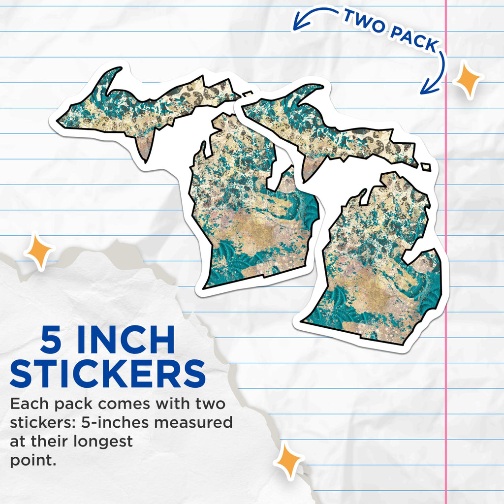(2 Pack) Michigan Stickers - State Pride - Travel Souvenir - 5" On Longest Side - Sticks to Smooth Flat Surfaces - Made in USA - BMCS18131