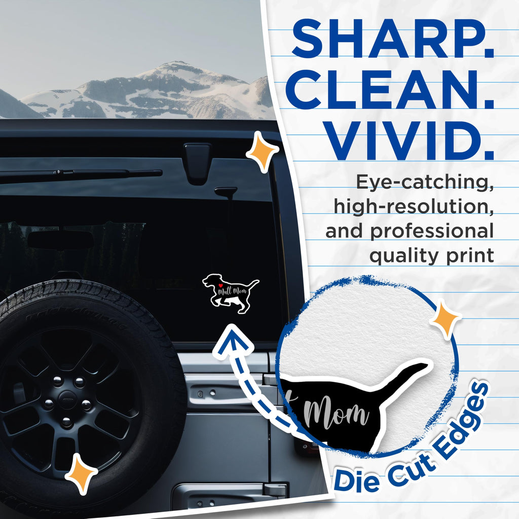 (2 Packs) Mutt Mom Stickers - Dog Mom Love Mutt Dog Breed Decals - 5 Inches On Longest Side - Premium Vinyl Decal - Sticks to Any Smooth Flat Surface - Made in USA - BMCS2499