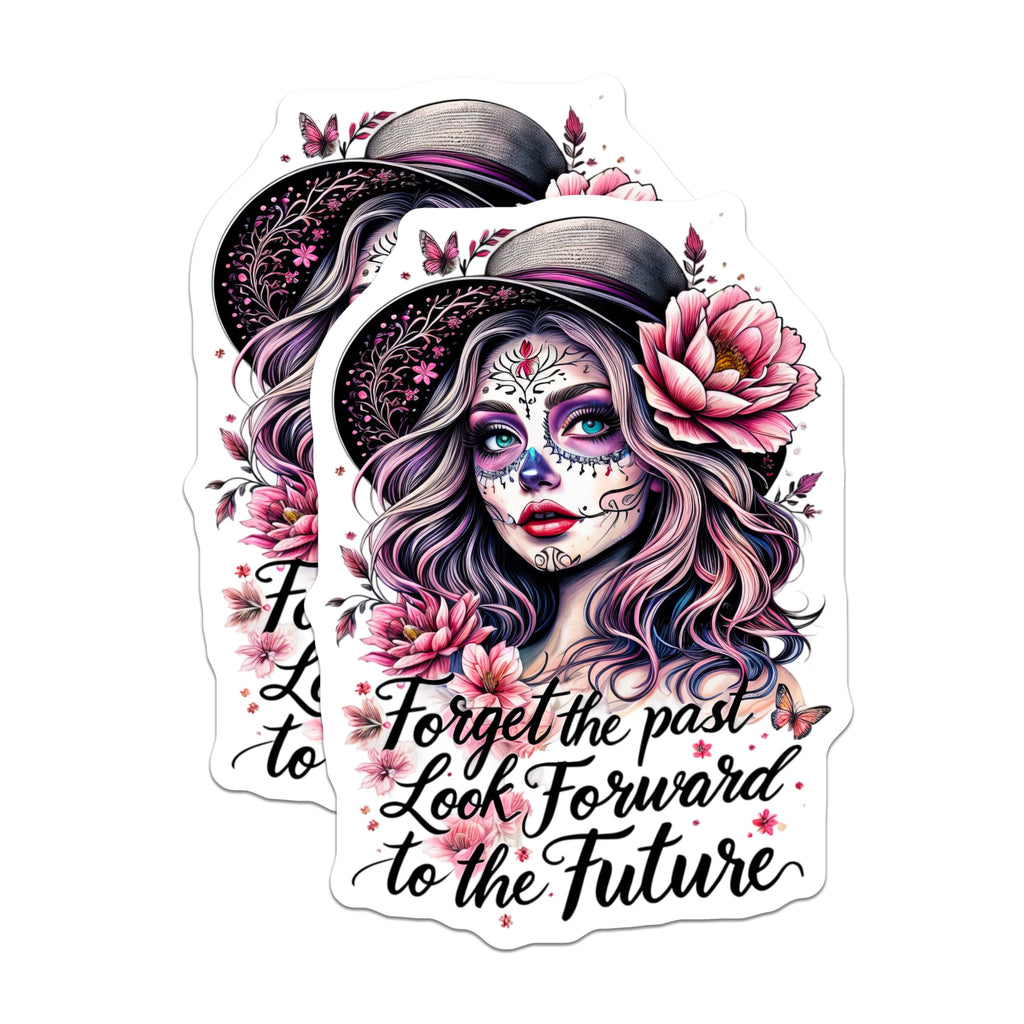 (2 Pack) Sugar Skull Girl Stickers - Inspirational Quotes Stickers - Skull Art Stickers - 5" On Longest Side - Sticks to Smooth Flat Surfaces - Made in USA - BMCS4635