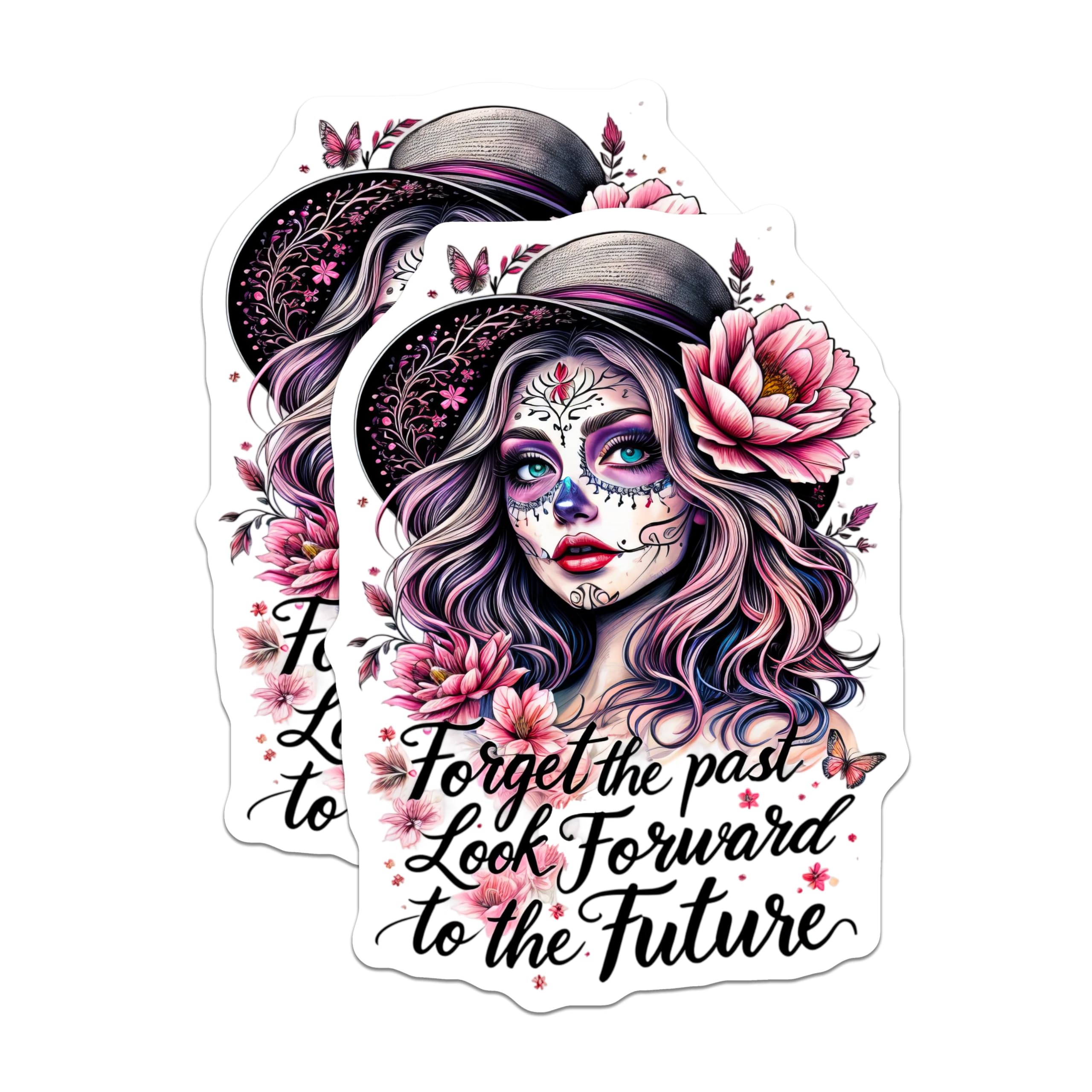 (2 Pack) Sugar Skull Girl Stickers - Inspirational Quotes Stickers - Skull Art Stickers - 5" On Longest Side - Sticks to Smooth Flat Surfaces - Made in USA - BMCS4635