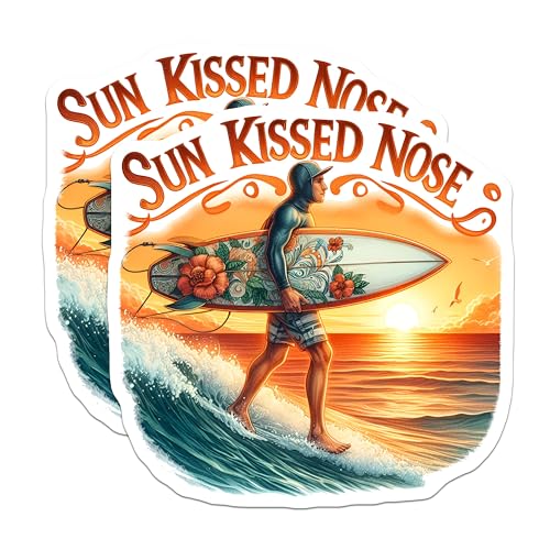 (2 Pack) Sun Kissed Nose Stickers - Surfer Art - Beach Vibes - 5" On Longest Side - Sticks to Smooth Flat Surfaces - Made in USA - BMCS9308 - Surfboard Design