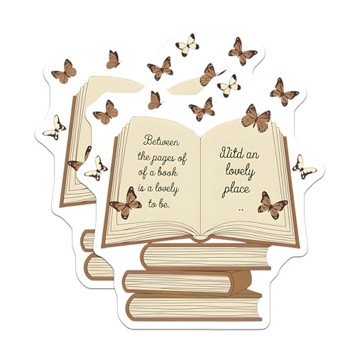 (2 Pack) Book Lover Stickers - Reading Quote - Butterfly Book Decal - 5" On Longest Side - Sticks to Smooth Flat Surfaces - Made in USA - BMCS6540