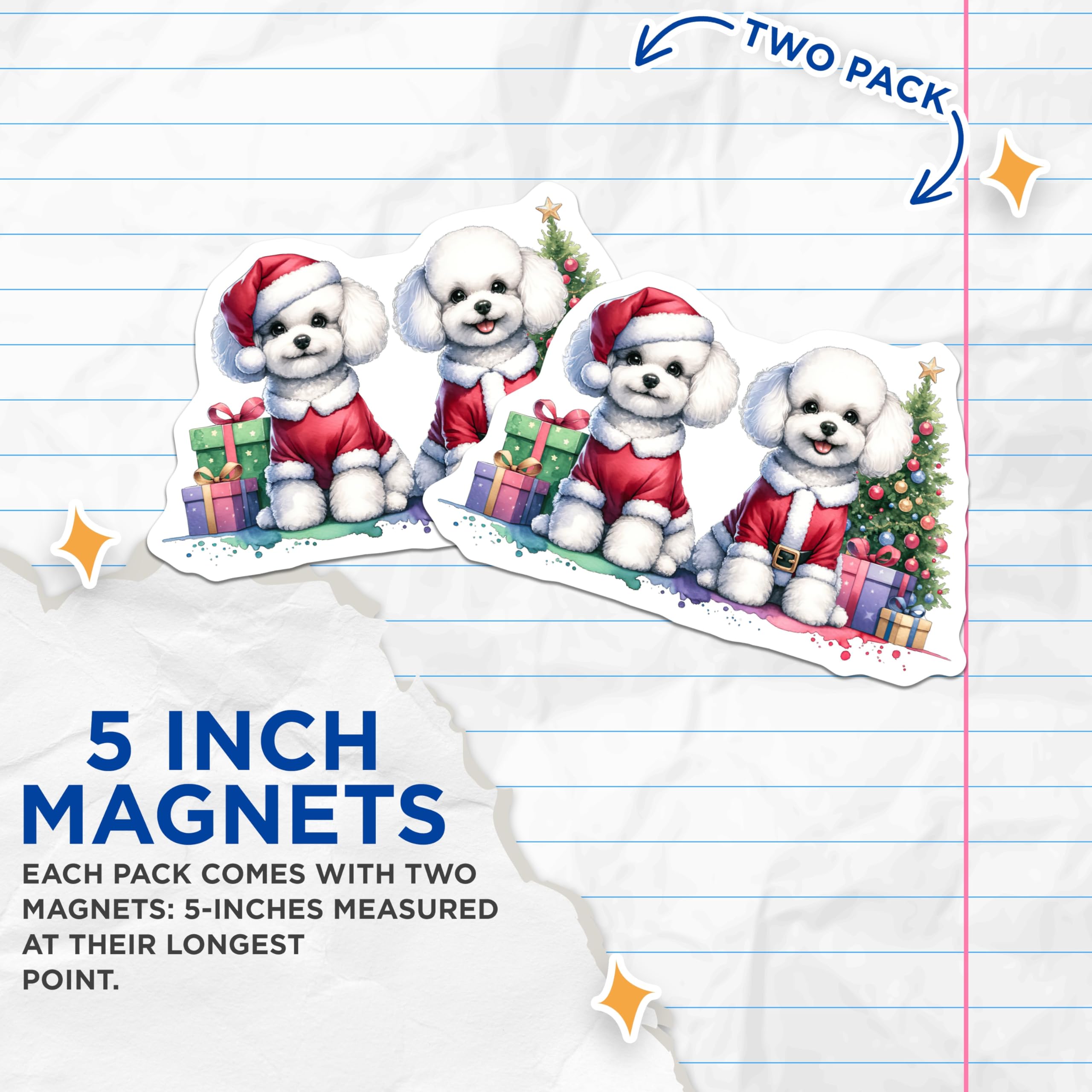 (2 Pack) Christmas Poodle Magnets - Santa Dog Holiday Decor - Cute Animal Fridge Accessories - 5 Inches On Longest Side - Thick Durable Magnet - Made in USA - MAG29613