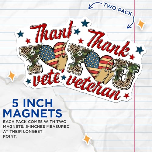(2 Pack) Thank You Veteran Magnets Magnets - American Flag Decor - Camo and Stars Design - 5" On Longest Side - Made in USA - Sticks to Refrigerators & Metal Surfaces - MAG8367