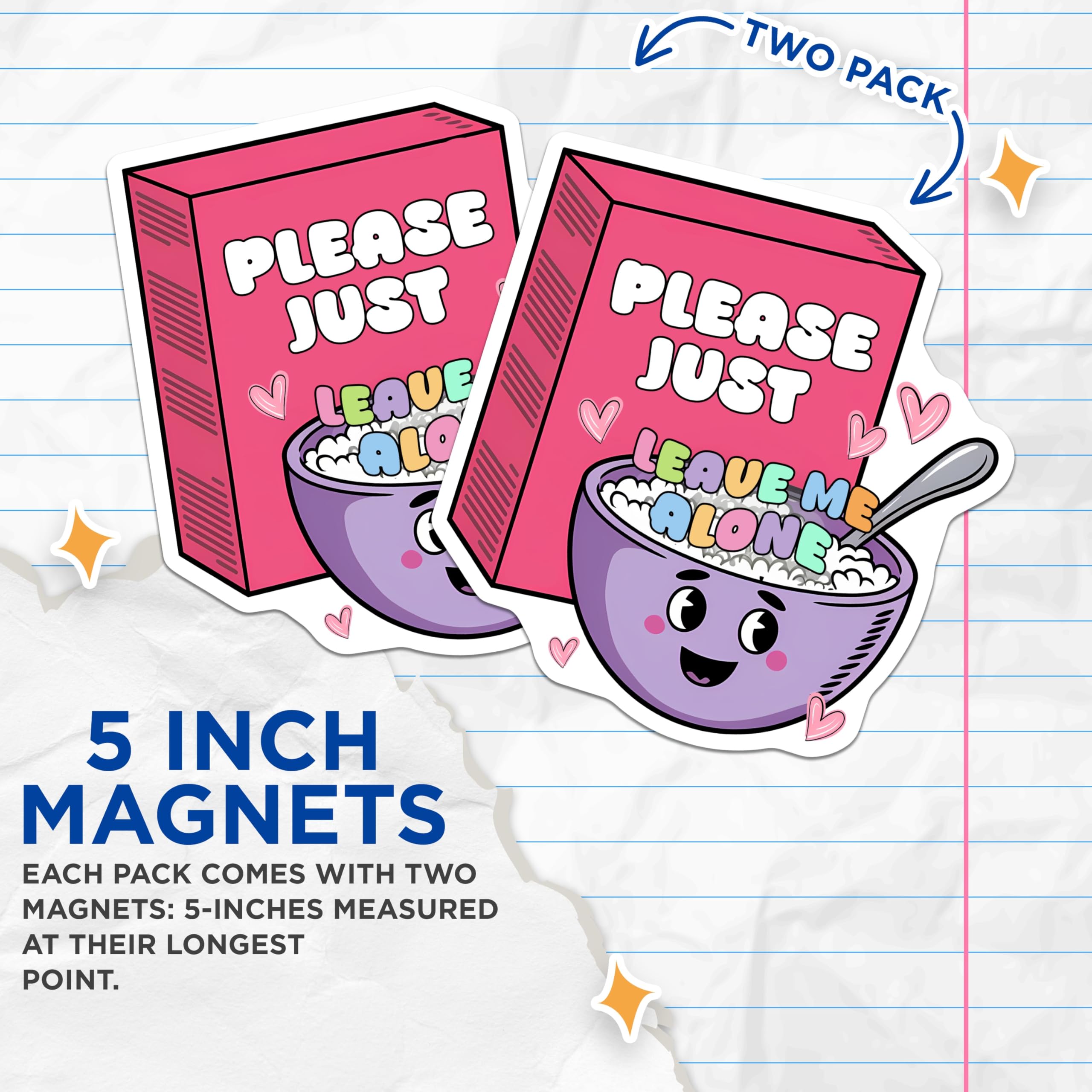 (2 Pack) Cereal Leave Me Alone Magnets - Funny Food Magnet - Introvert Kitchen Fridge Decor - 5" On Longest Side - Premium Magnet - for Cars, Refrigerators, Toolboxes, Lockers - Made in USA - MAG15432