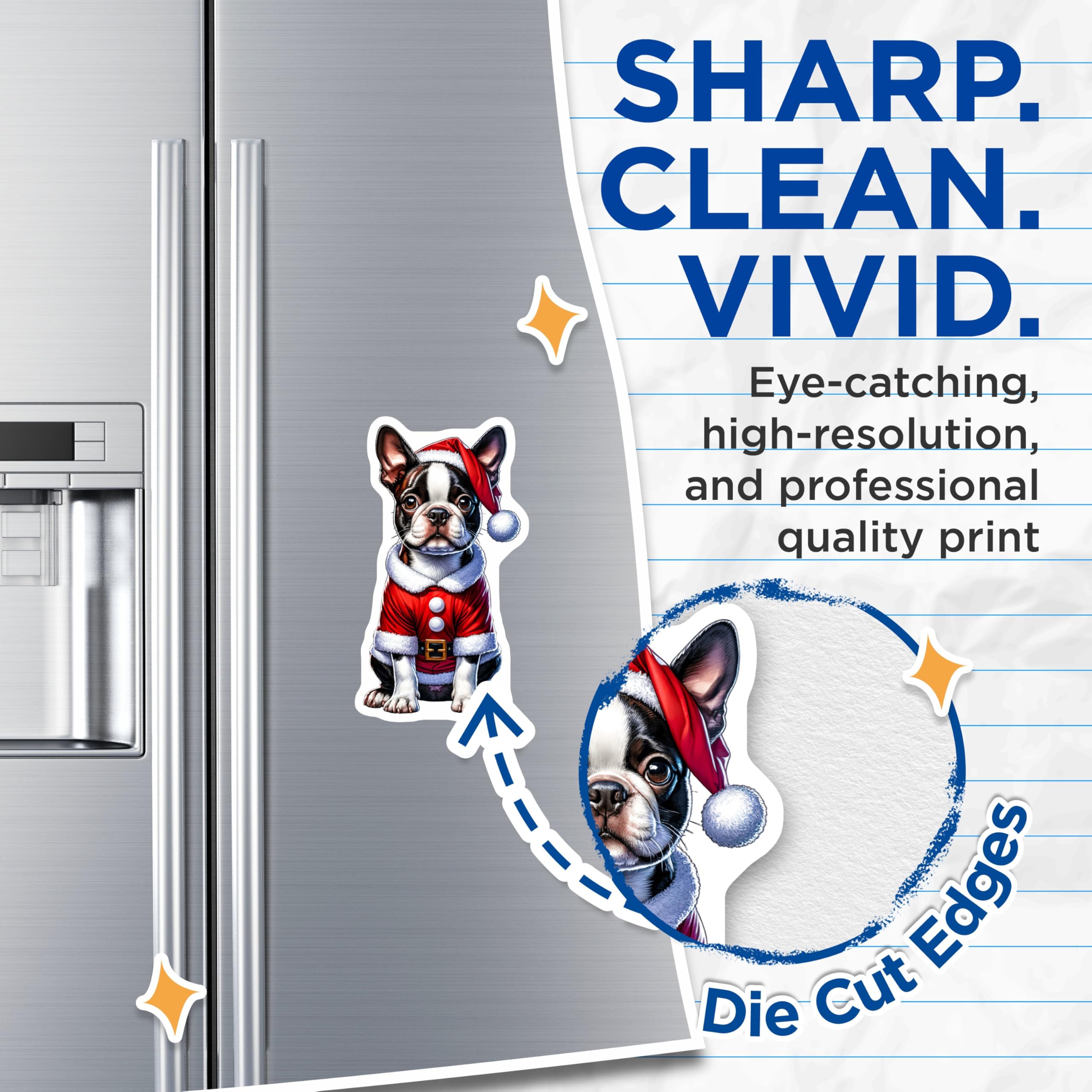 (2 Pack) Boston Terrier Christmas Magnets - Santa Dog Decor - Holiday Pet Accessory - 5 Inches On Longest Side - Thick Durable Magnet - Made in USA - MAG28116