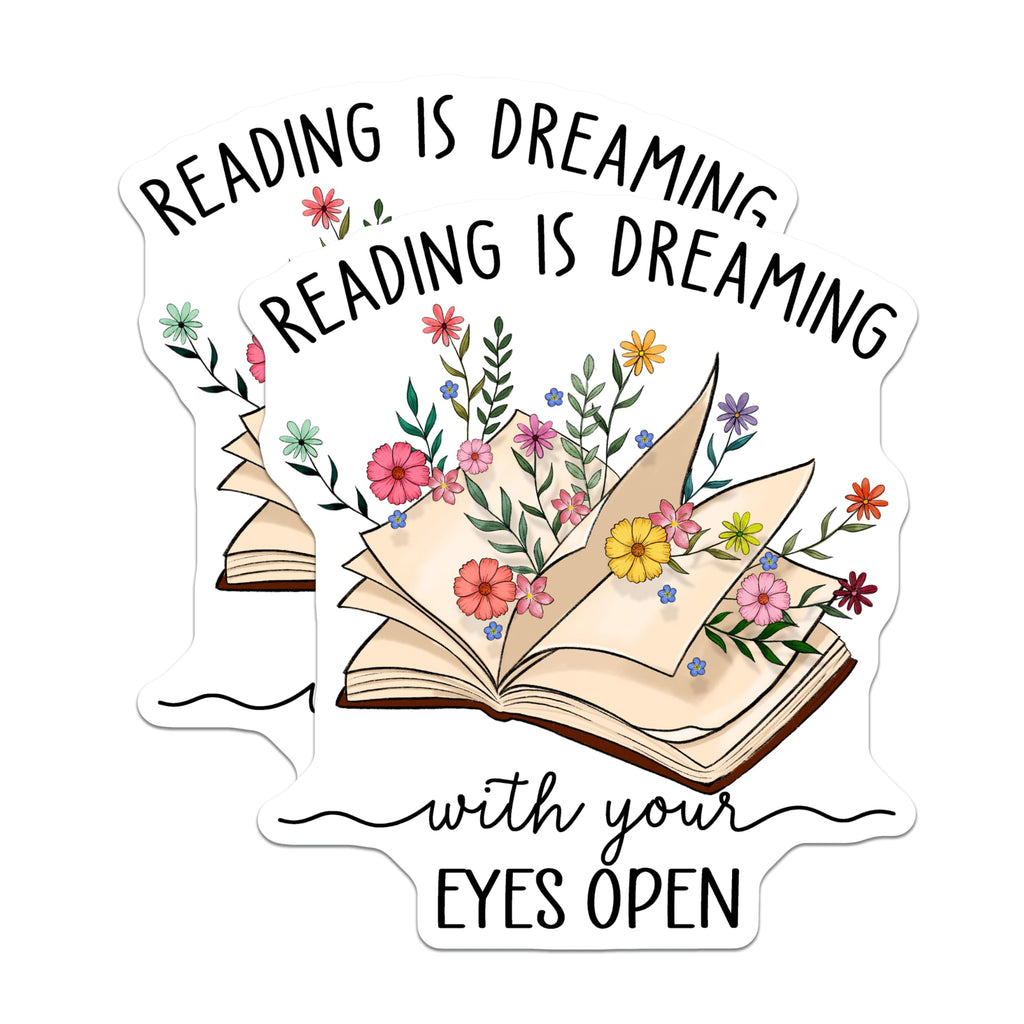(2 Pack) Reading is Dreaming Magnets - Book Lover Decor - Floral Bookish Magnets - 5" On Longest Side - Premium Magnet - for Cars, Refrigerators, Toolboxes, Lockers - Made in USA - MAG14185