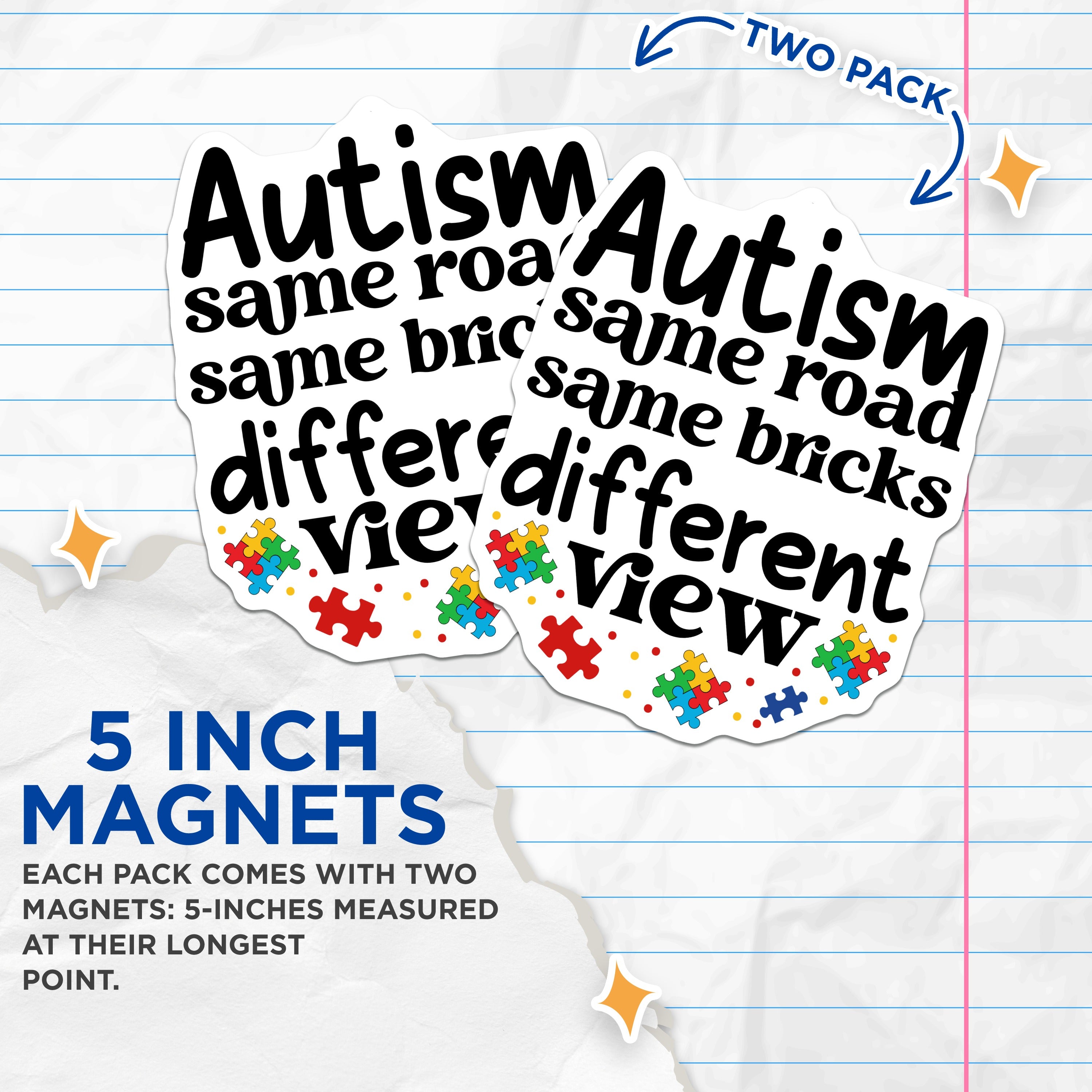 (2 Pack) Autism Awareness Magnets - Neurodiversity Support - Different View Acceptance Ally - 5 Inches On Longest Side - Thick Durable Magnet - Made in USA - MAG37534