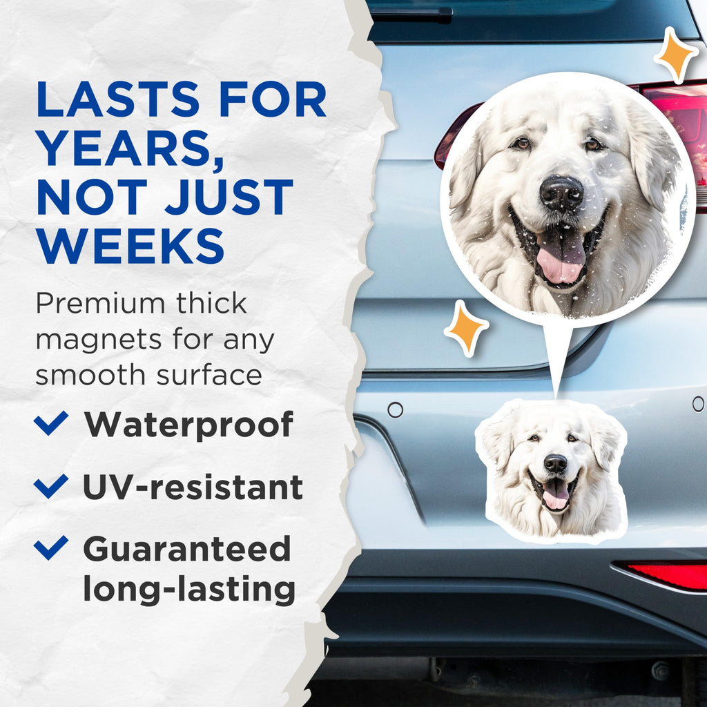 (2 Pack) Great Pyrenees Dog Magnets - Happy White Dog Art - Pet Lover Fridge Decor Dog Owner - 5 Inches On Longest Side - Thick Durable Magnet - Made in USA - MAG28984