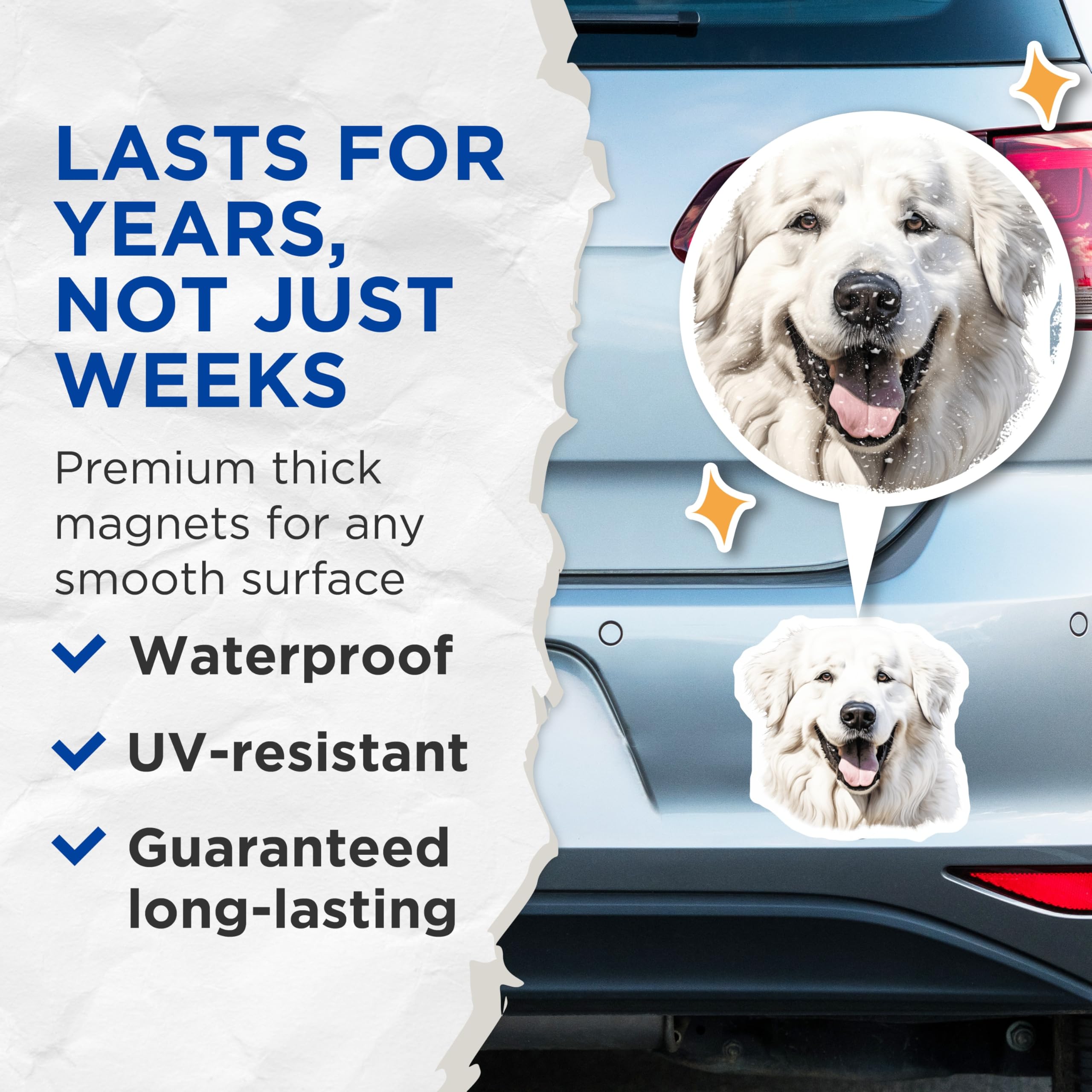 (2 Pack) Great Pyrenees Dog Magnets - Happy White Dog Art - Pet Lover Fridge Decor Dog Owner - 5 Inches On Longest Side - Thick Durable Magnet - Made in USA - MAG28984