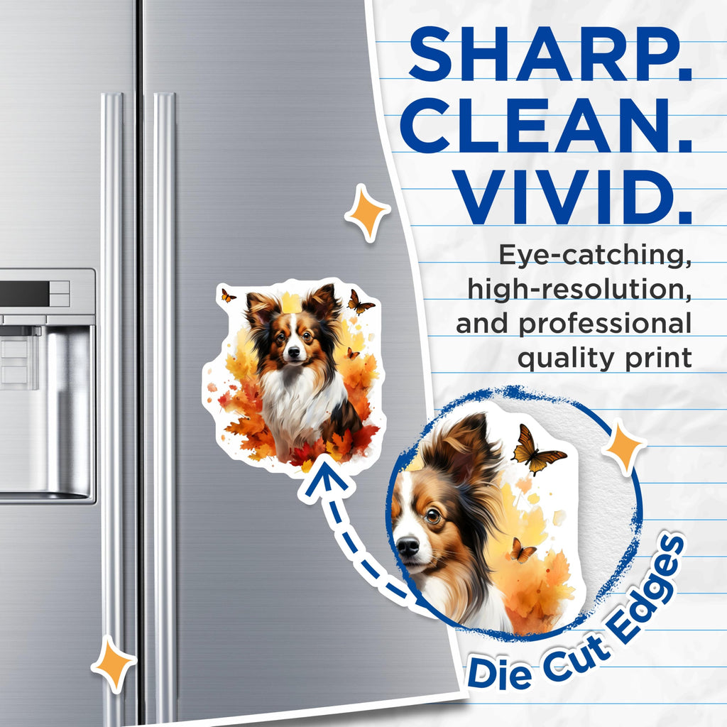 (2 Pack) Papillon Dog Magnets - Autumn Leaves Decor - Fall Pet Lover Present - 5 Inches On Longest Side - Thick Durable Magnet - Made in USA - MAG28785