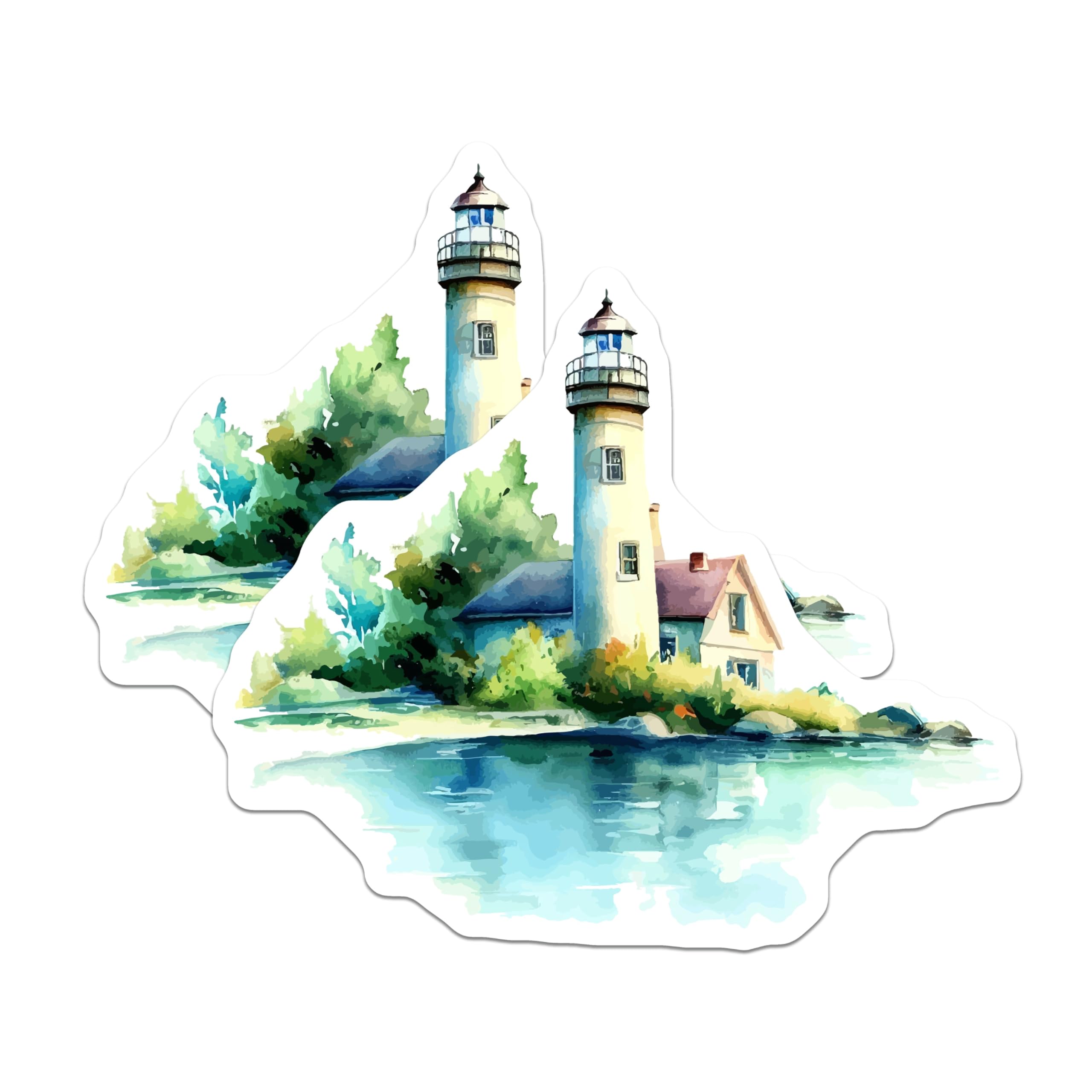 (2 Pack) Lighthouse Magnets - Watercolor Coastal Seascape Art - Nautical Ocean View Home Decor - Beach House Aesthetic Accent - 5 Inches On Longest Side - Thick Durable Magnet - Made in USA - MAG19695