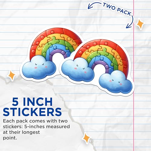 (2 Pack) Cute Rainbow Puzzle Stickers - Colorful Weather - Cloud Stickers for Kids - 5" On Longest Side - Sticks to Smooth Flat Surfaces - Made in USA - BMCS7253