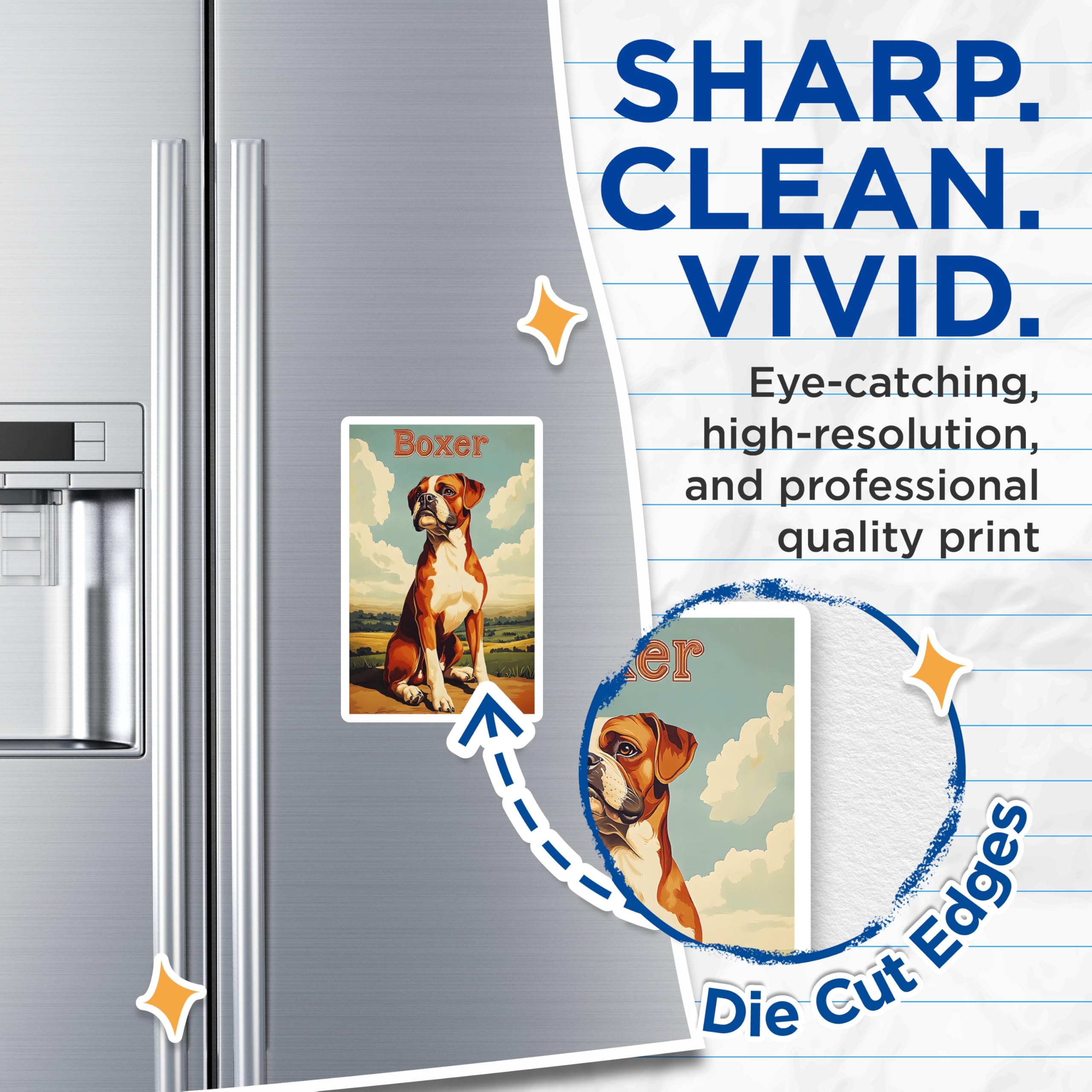 (2 Pack) Boxer Dog Magnets - Pet Lover Decor - Canine Art Fridge Accessory - 5 Inches On Longest Side - Thick Durable Magnet - Made in USA - MAG22812