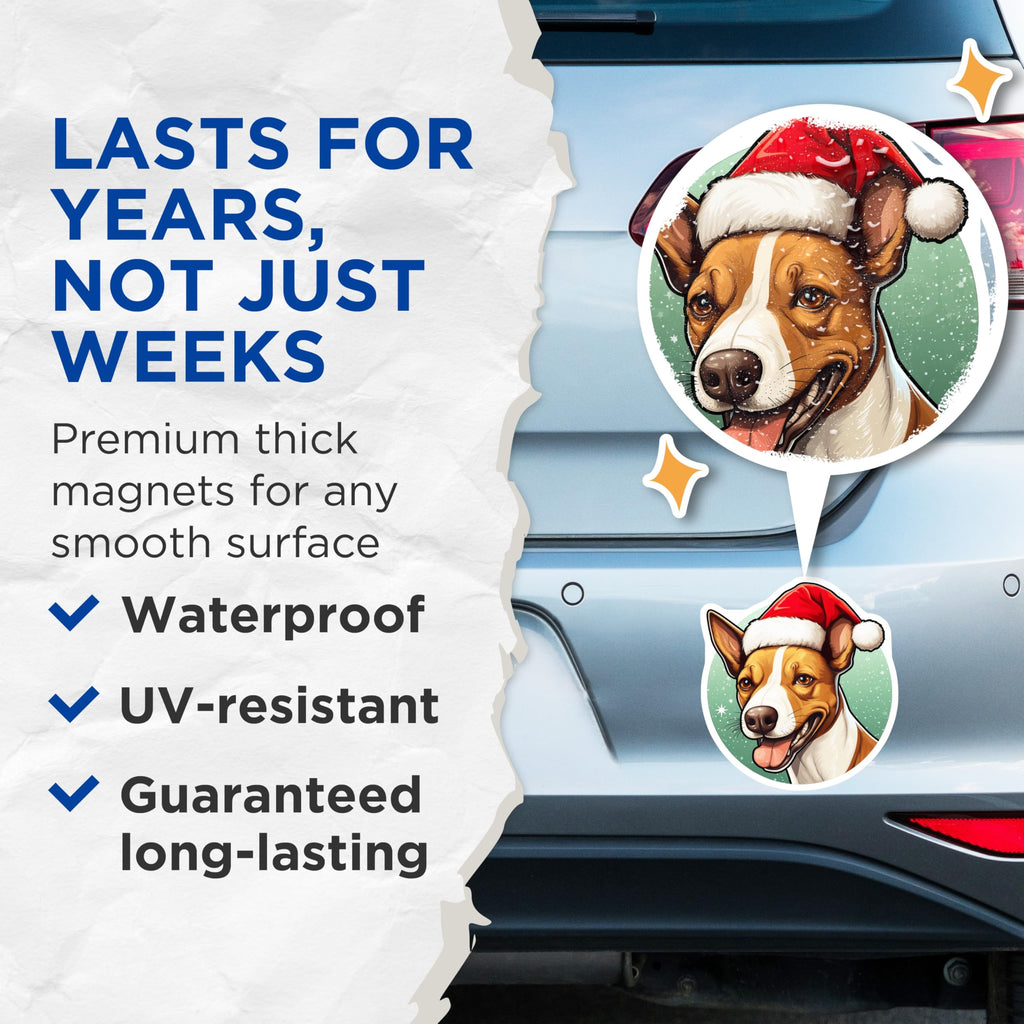 (2 Pack) Christmas Dog Magnets - Santa Hat Pup Decor - Festive Animal Refrigerator Art - 5 Inches On Longest Side - Thick Durable Magnet - Made in USA - MAG23697